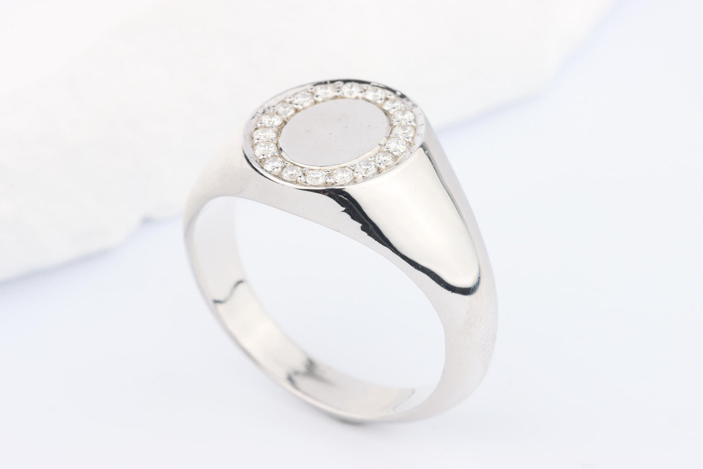 Silver Oval Signet Ring set with Lab Diamonds