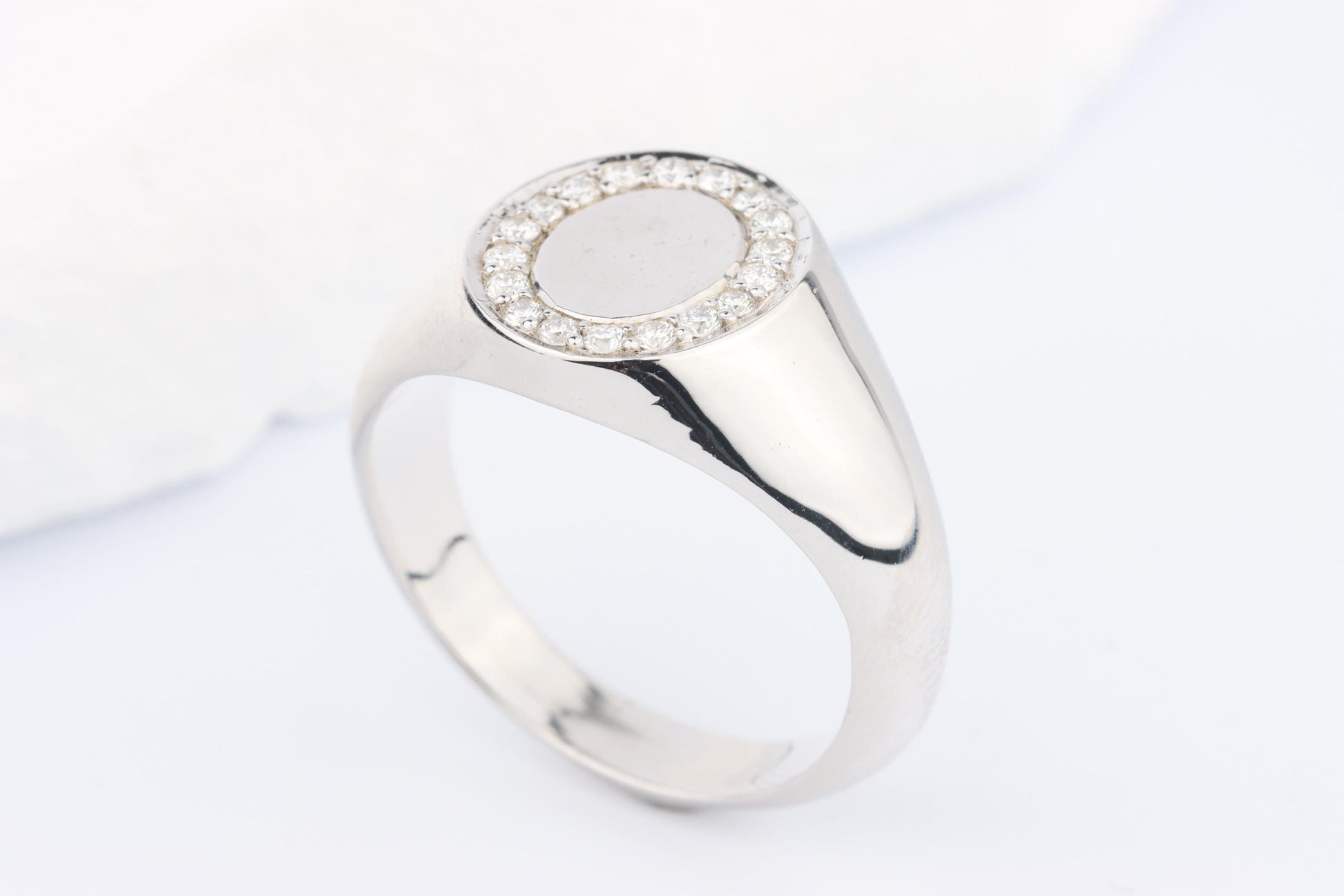 Silver Oval Signet Ring set with Lab Diamonds