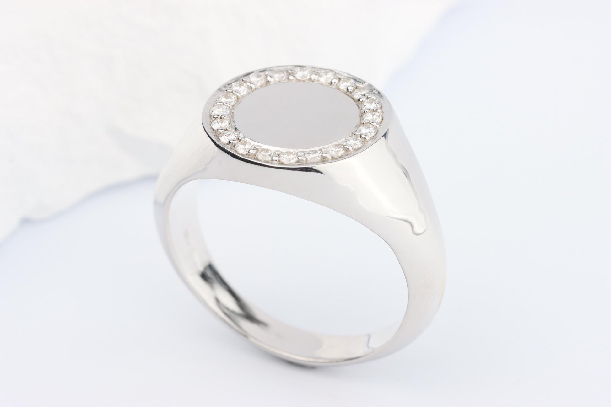 Silver Oval Signet Ring set with Lab Diamonds