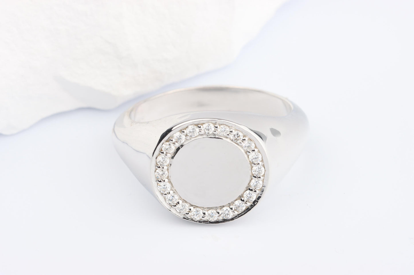 Silver Oval Signet Ring set with Lab Diamonds