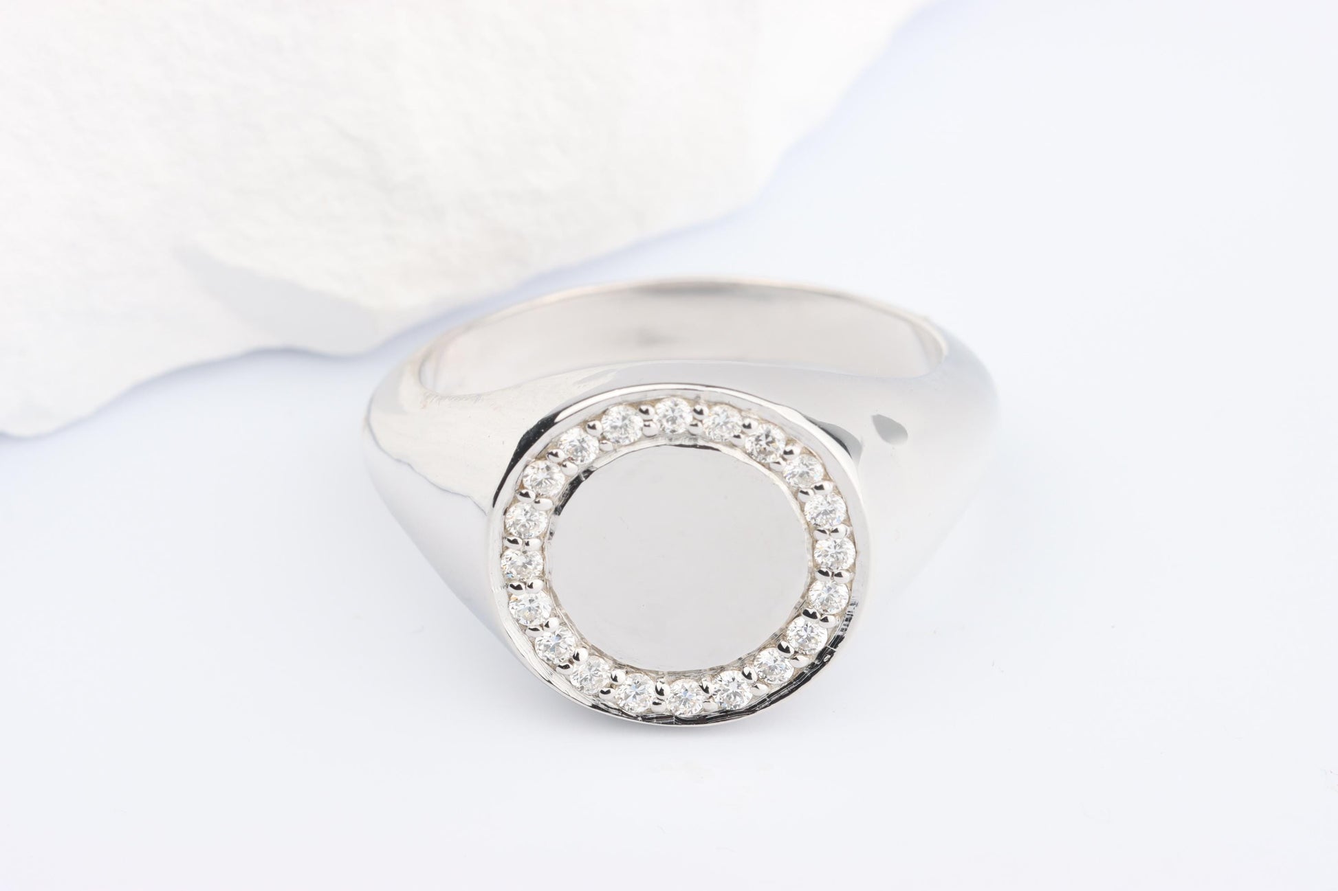 Silver Oval Signet Ring set with Lab Diamonds