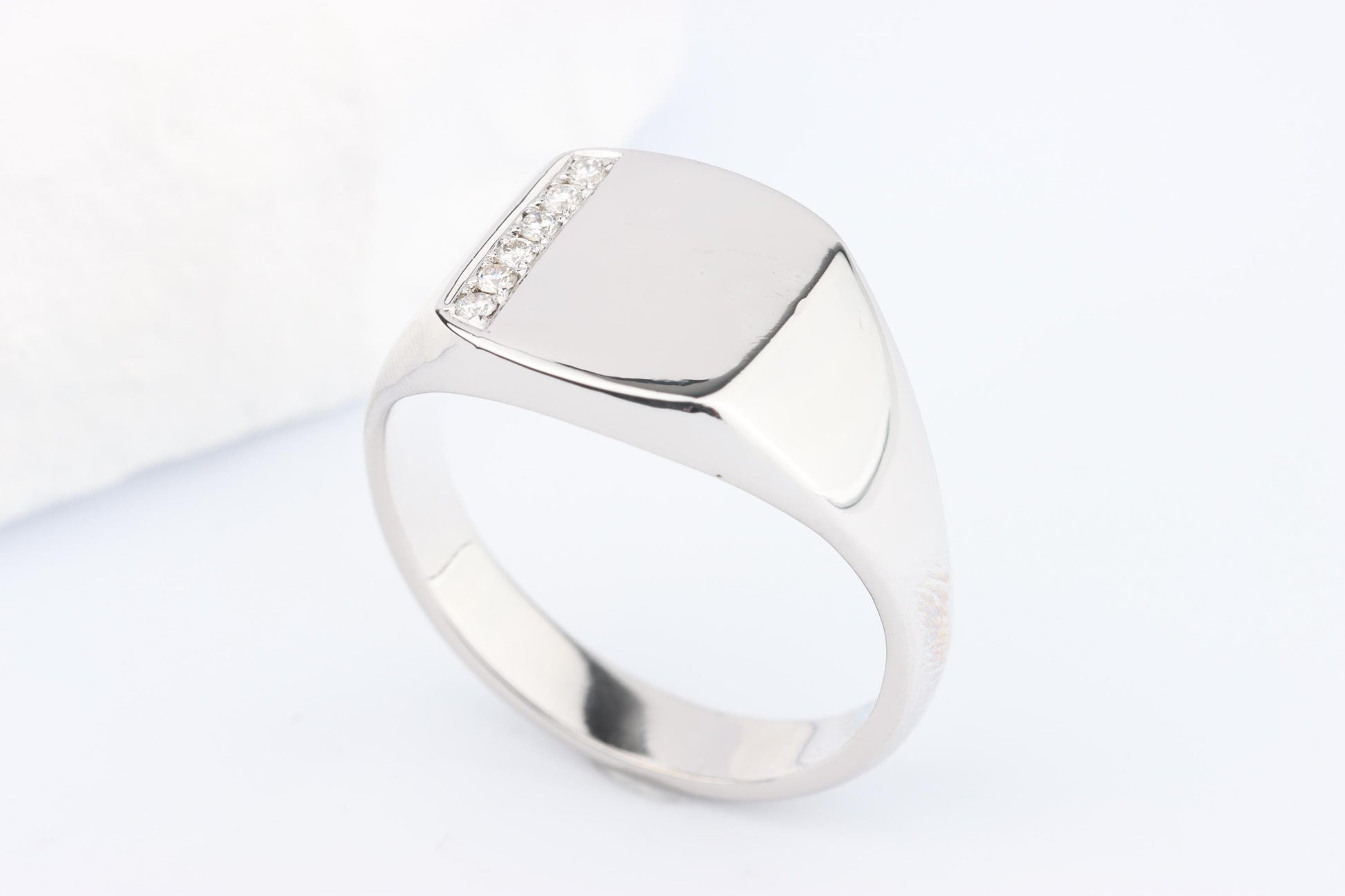 Silver Cushion Signet Ring set with Lab Diamonds