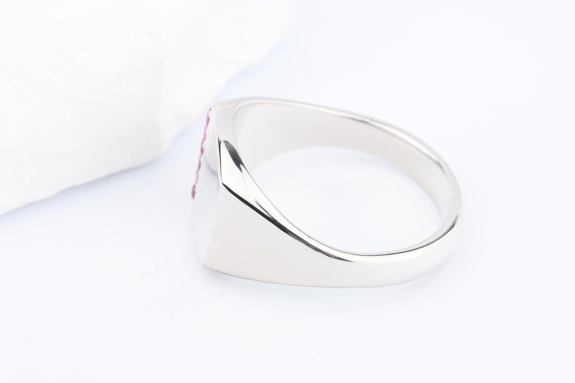 Silver Cushion Signet Ring set with Red Ruby Gemstones