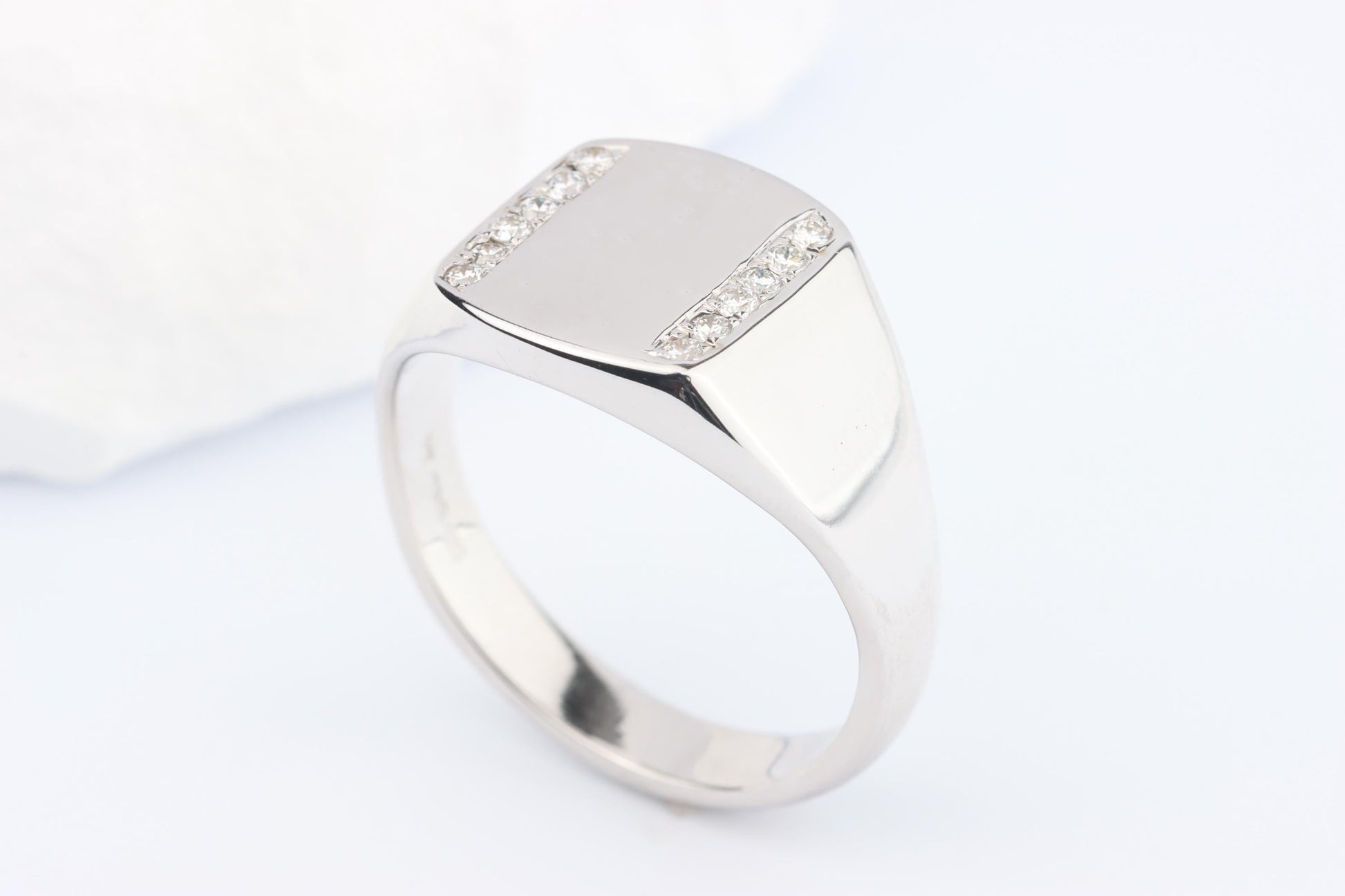 Silver Cushion Signet Ring set with Lab Diamonds