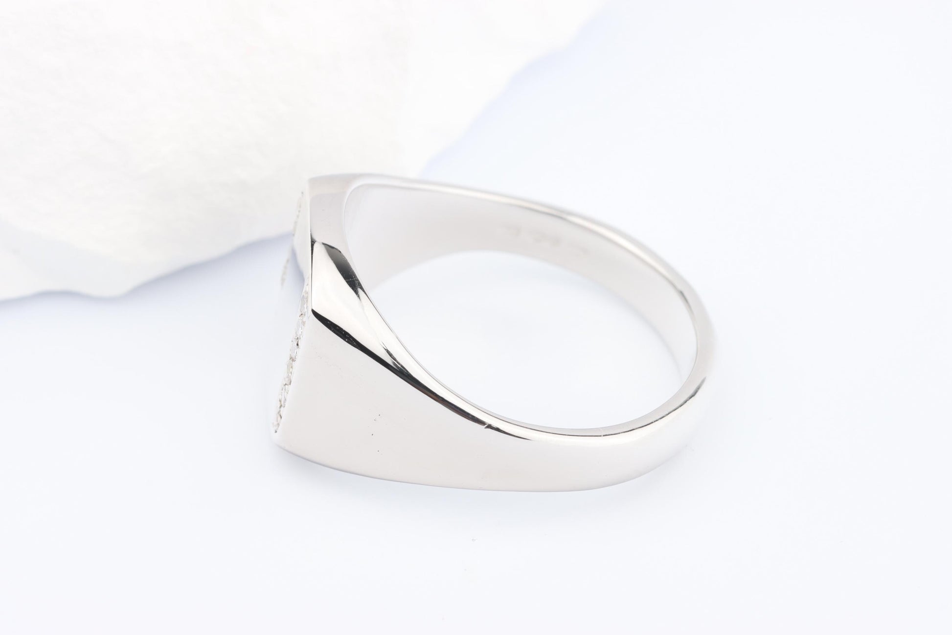 Silver Cushion Signet Ring set with Lab Diamonds