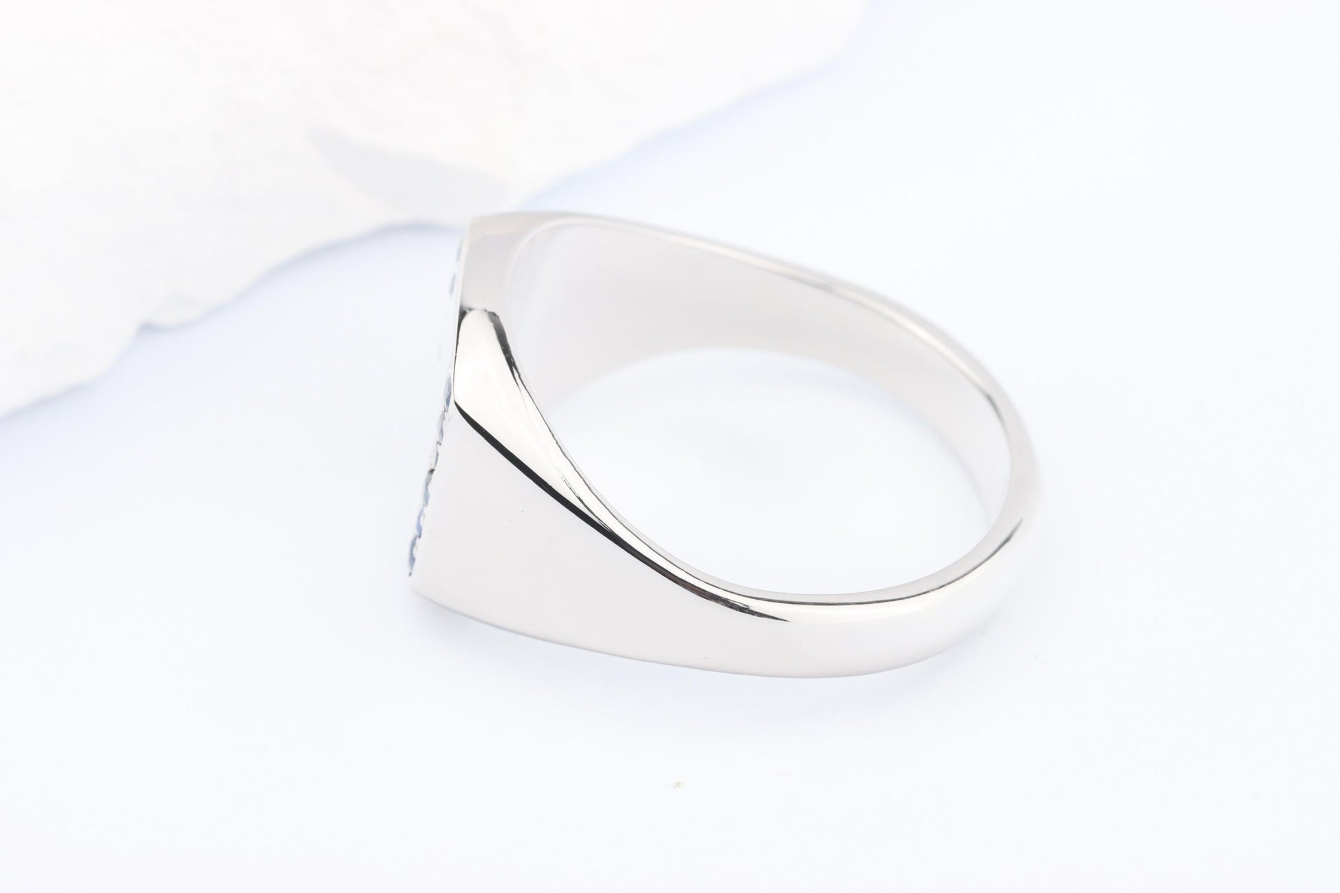 Silver Cushion Signet Ring set with Blue Sapphire Gemstones