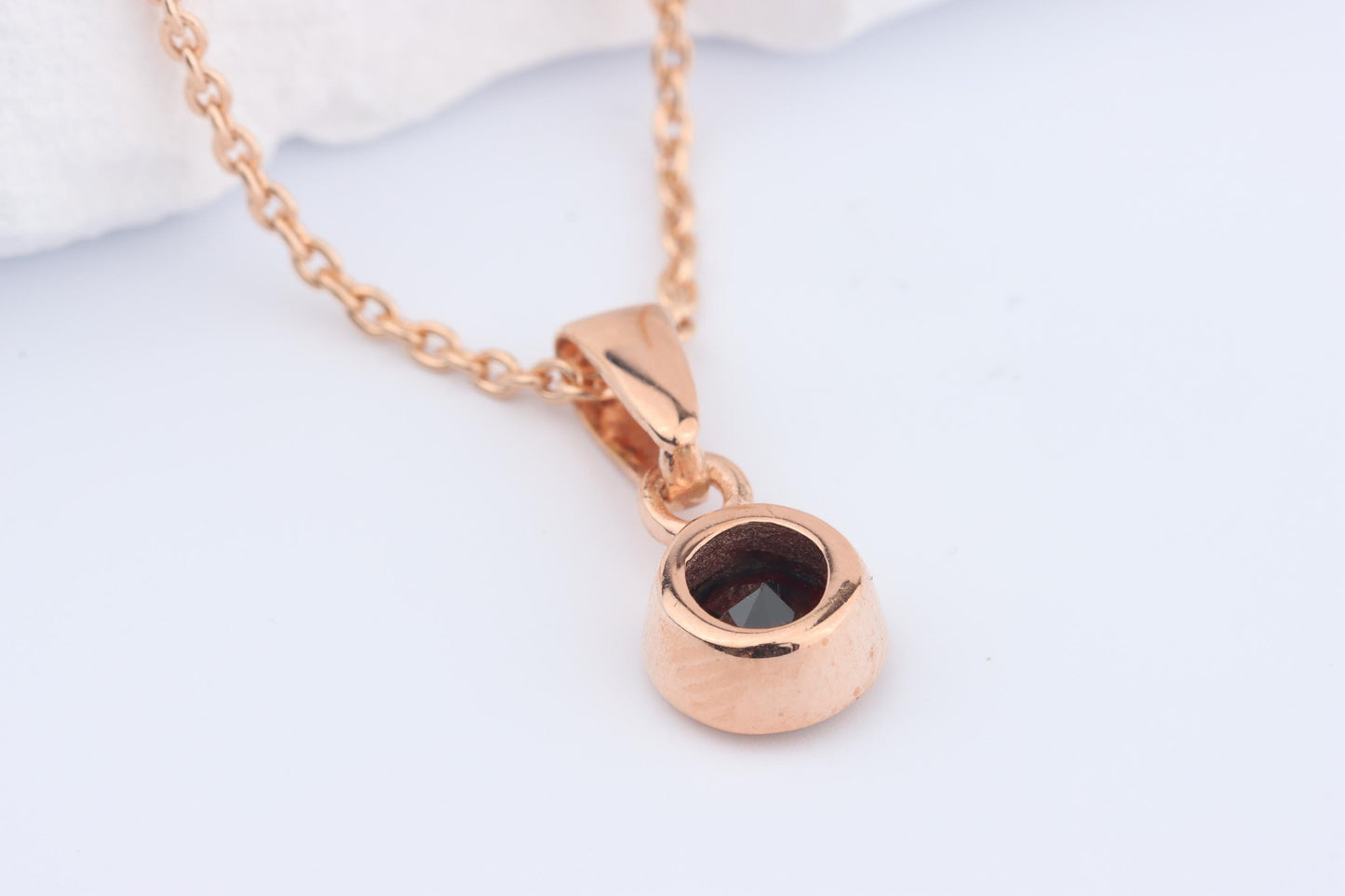 Sterling Silver 18ct Rose Gold Plated January Birthstone Earrings & Necklace Set