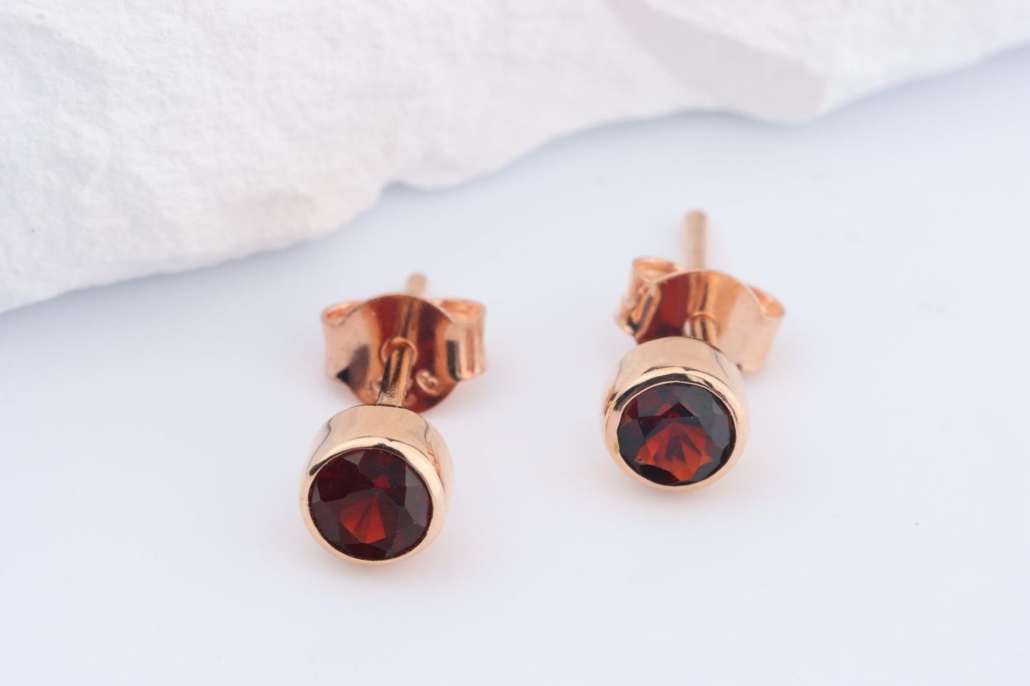 Sterling Silver 18ct Rose Gold Plated January Birthstone Earrings & Necklace Set