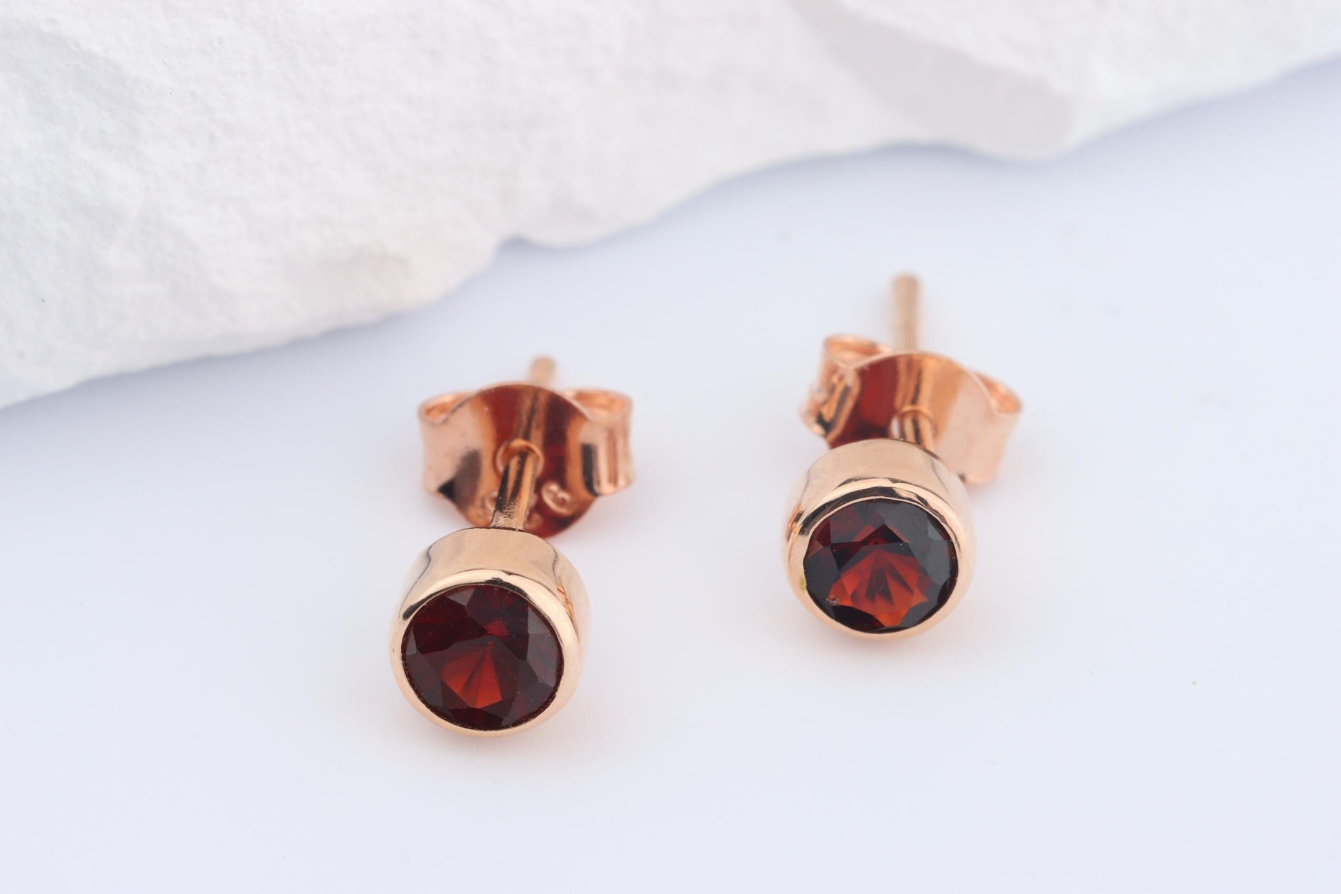 Sterling Silver 18ct Rose Gold Plated January Birthstone Earrings & Necklace Set