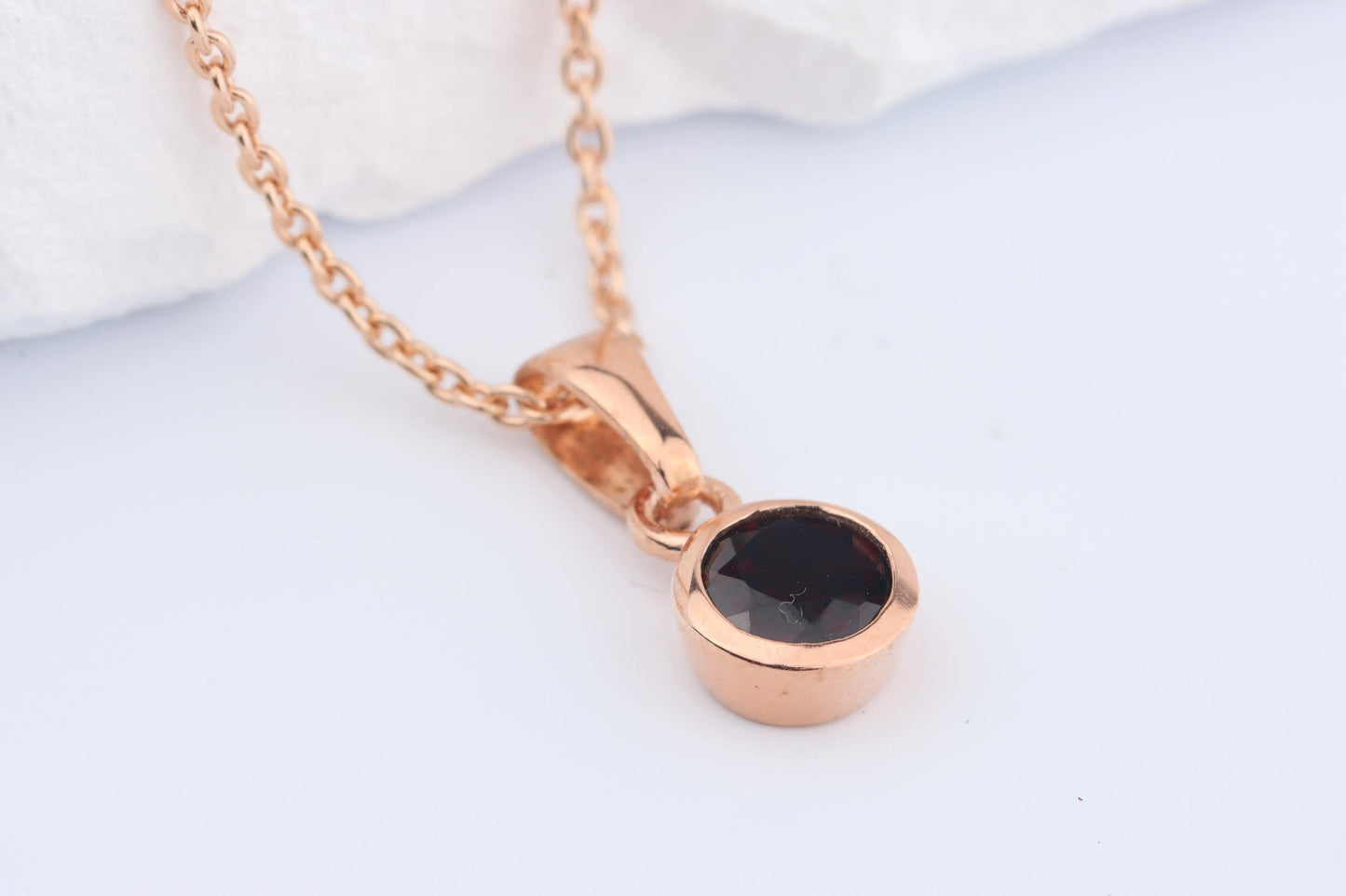 Sterling Silver 18ct Rose Gold Plated January Birthstone Earrings & Necklace Set