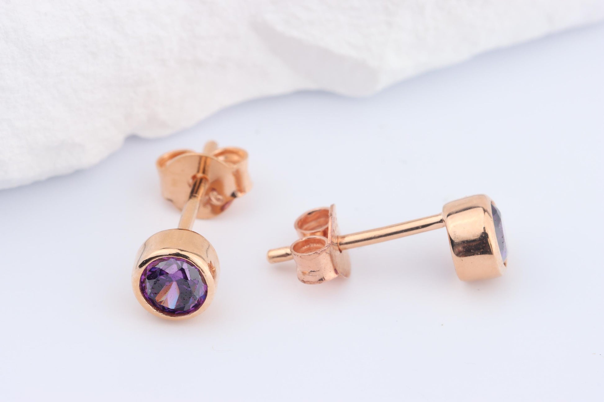 Sterling Silver 18ct Rose Gold Plated February Birthstone Earrings