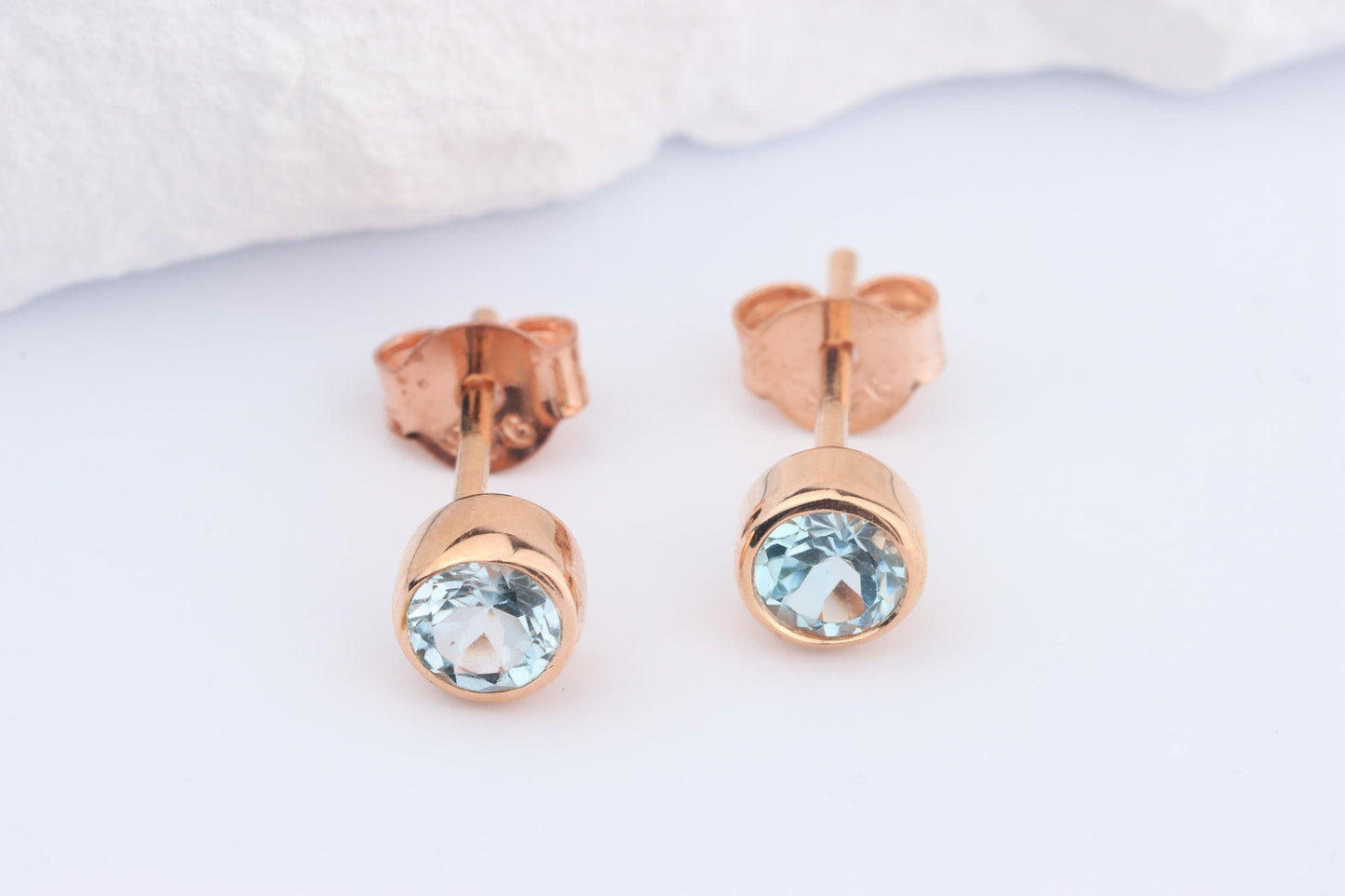 Sterling Silver 18ct Rose Gold Plated March Birthstone Earrings & Necklace Set