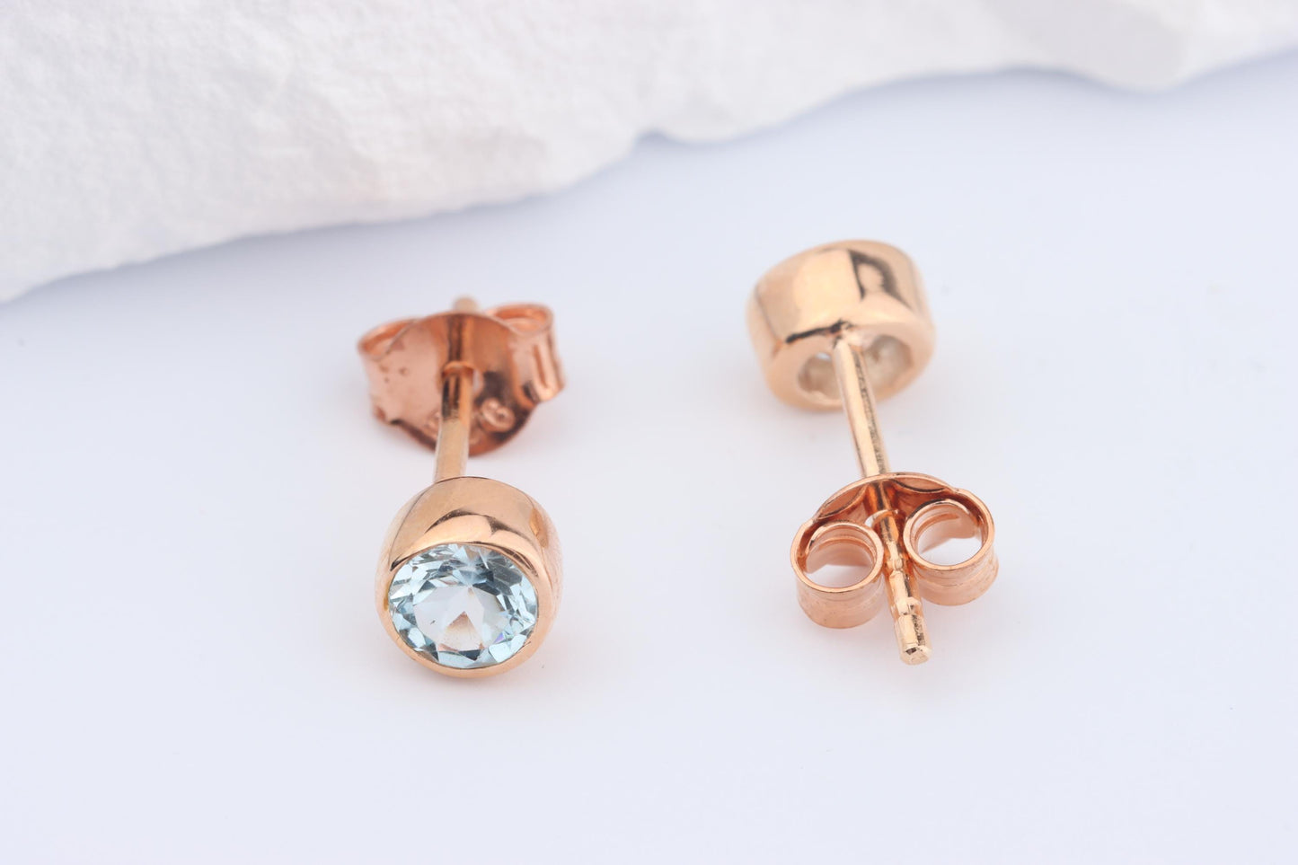 Sterling Silver 18ct Rose Gold Plated March Birthstone Earrings & Necklace Set