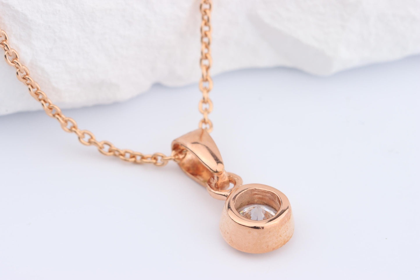 Sterling Silver 18ct Rose Gold Plated April Birthstone Earrings & Necklace Set