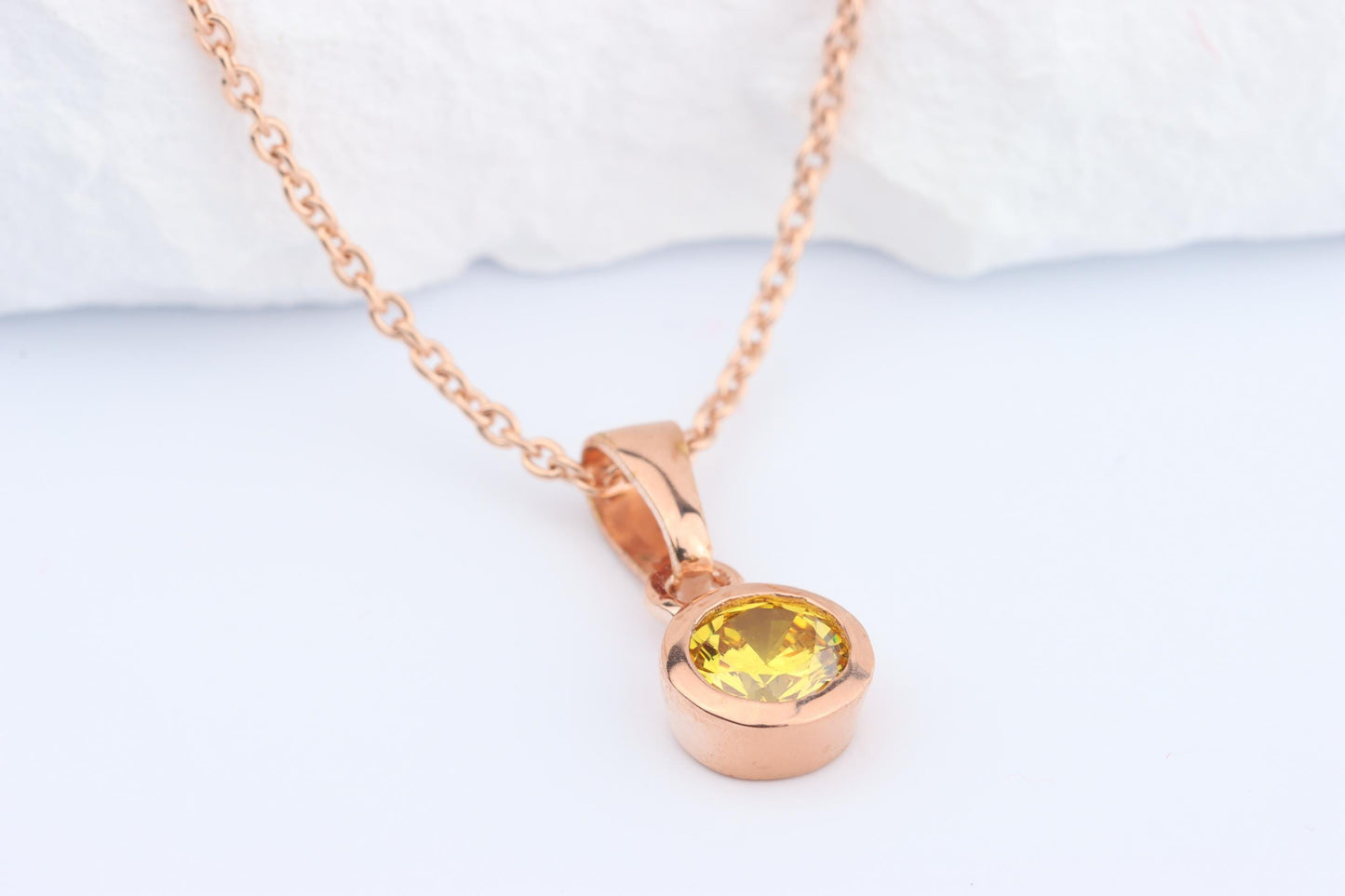 Sterling Silver 18ct Rose Gold Plated November Birthstone Earrings & Necklace Set