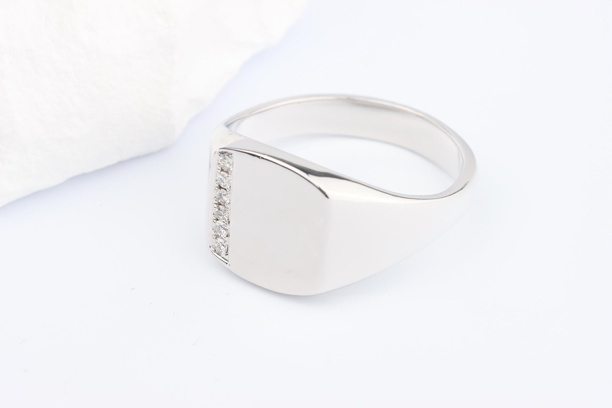 Silver Cushion Signet Ring set with Lab Diamonds