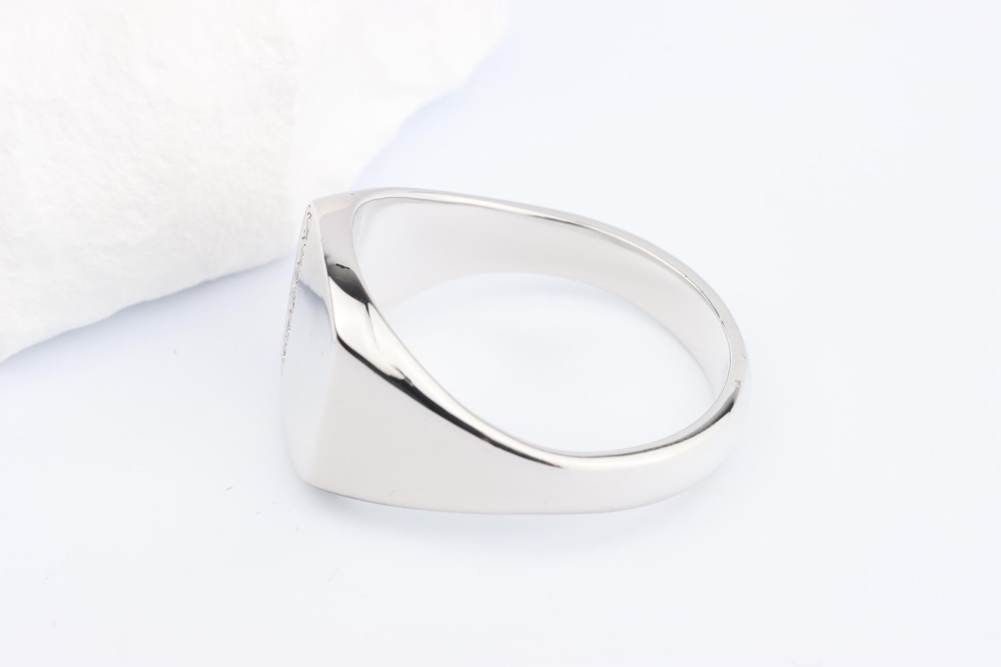 Silver Cushion Signet Ring set with Lab Diamonds