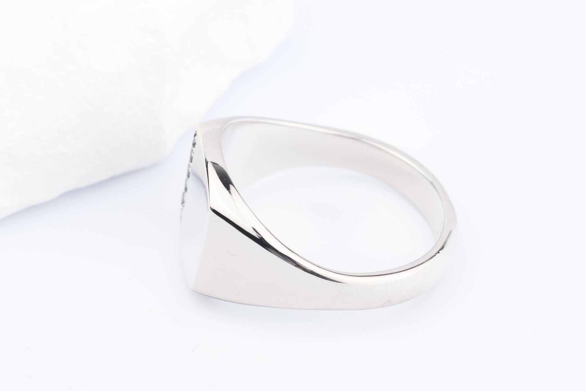 Silver Cushion Signet Ring set with Black Diamonds
