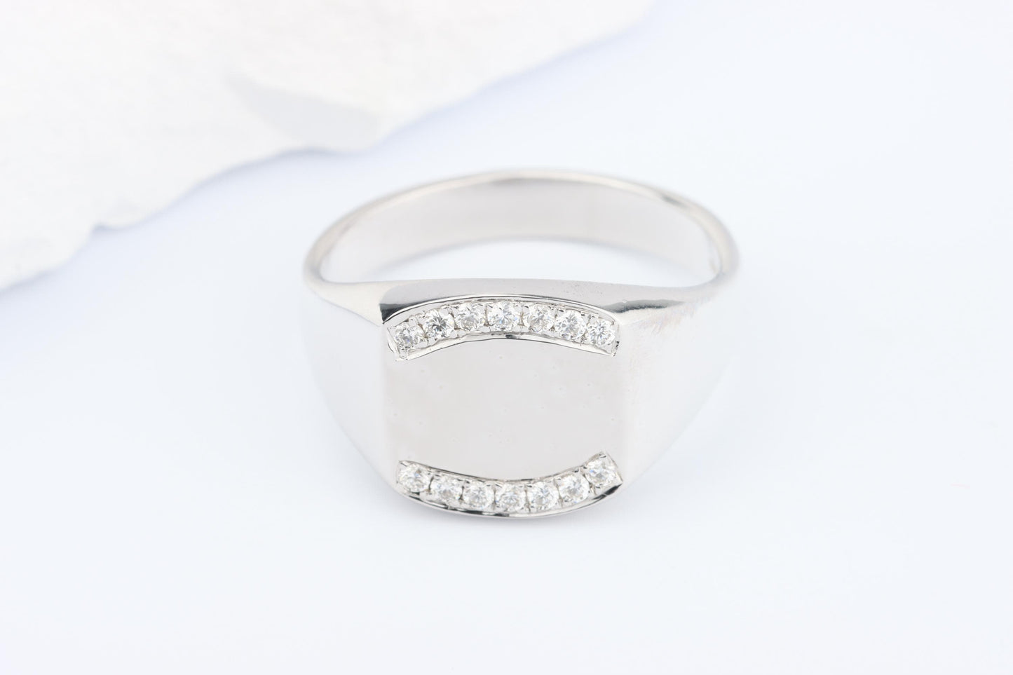 Silver Cushion Signet Ring set with Lab Diamonds