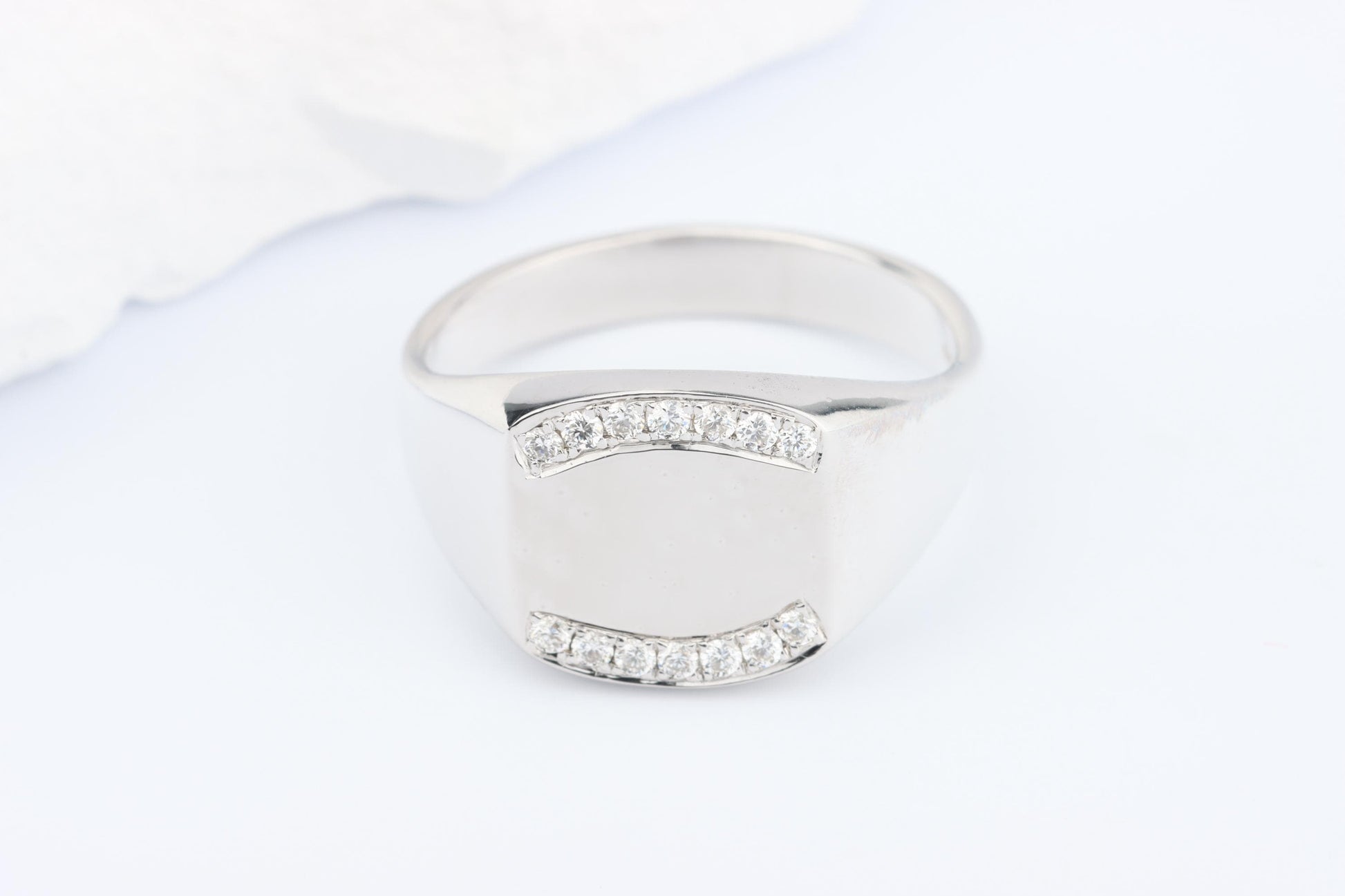 Silver Cushion Signet Ring set with Lab Diamonds