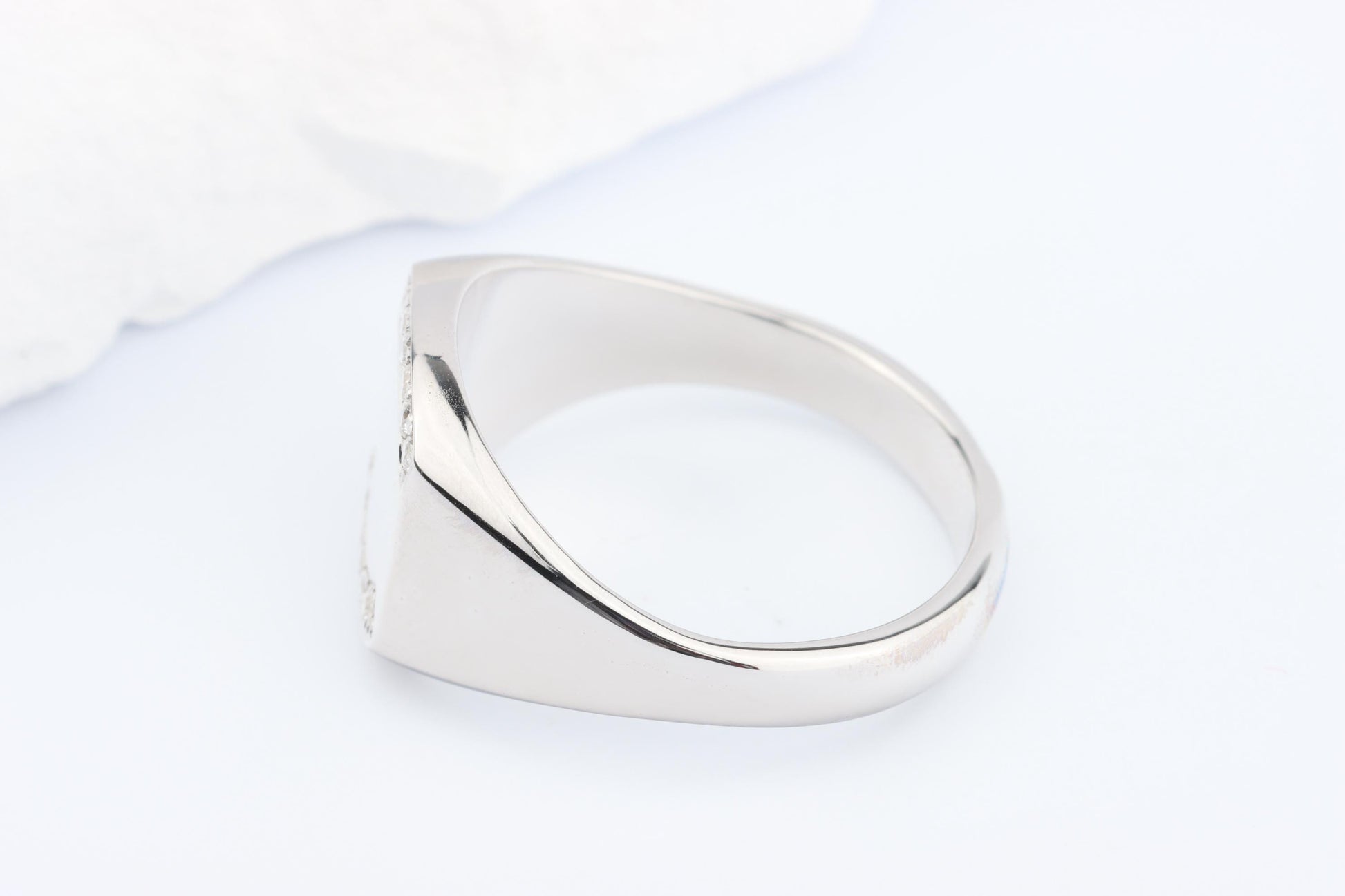 Silver Cushion Signet Ring set with Lab Diamonds