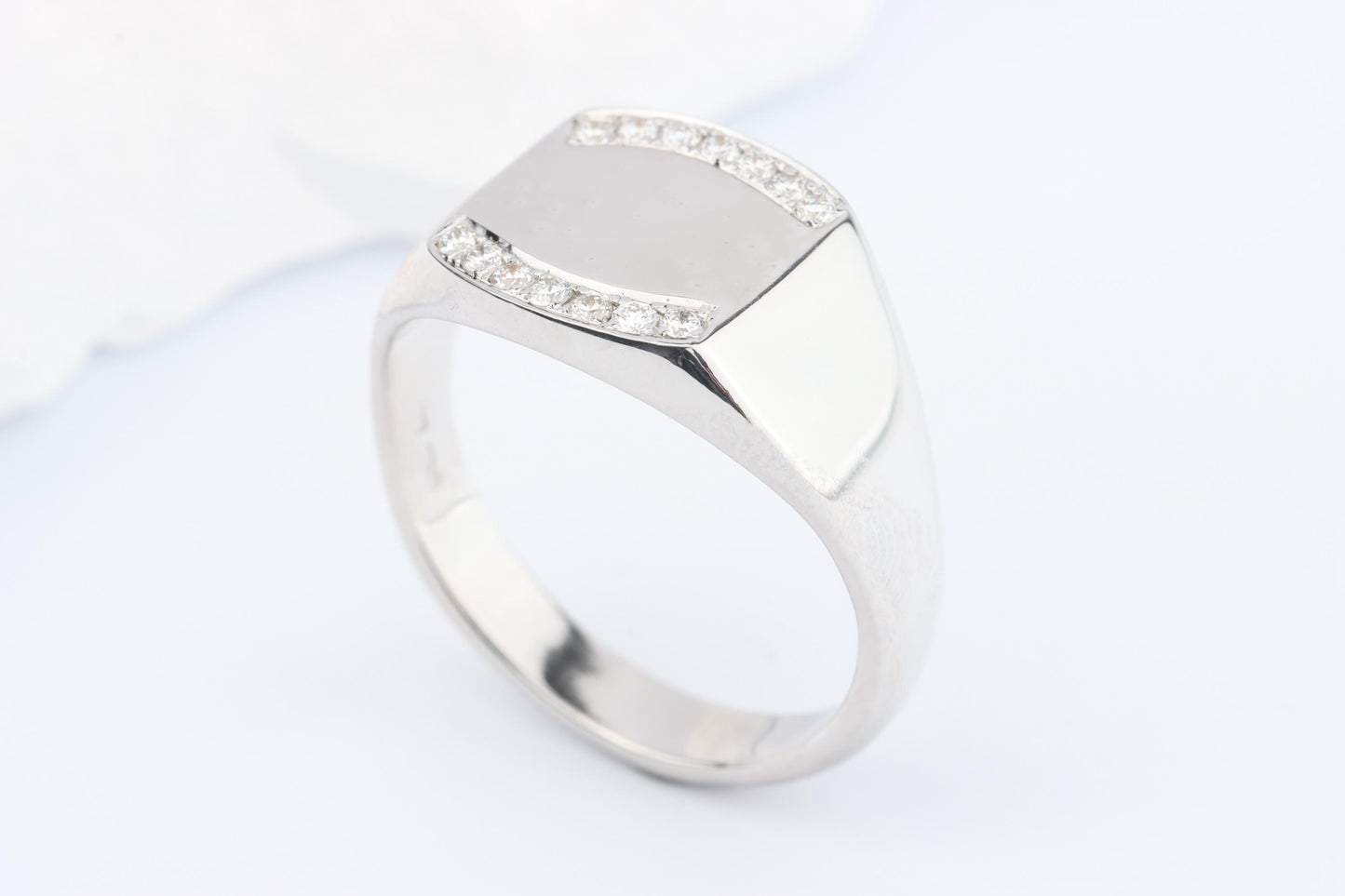 Silver Cushion Signet Ring set with Lab Diamonds