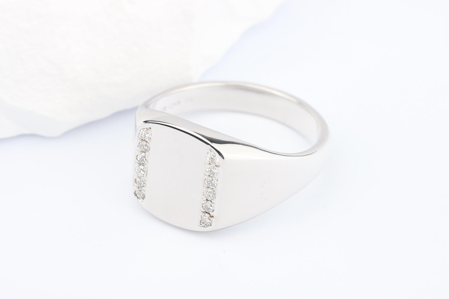 Silver Cushion Signet Ring set with Lab Diamonds