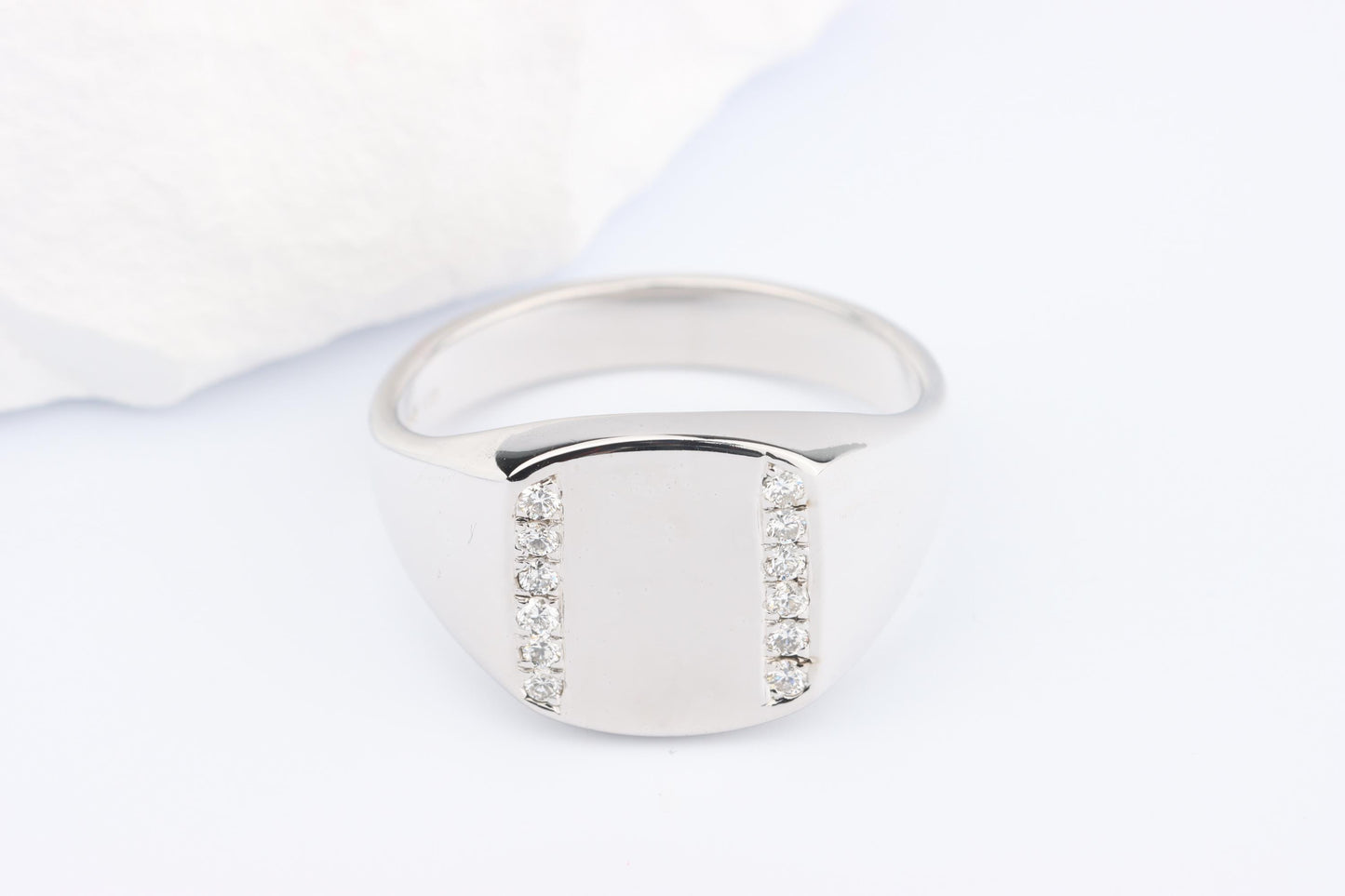 Silver Cushion Signet Ring set with Lab Diamonds