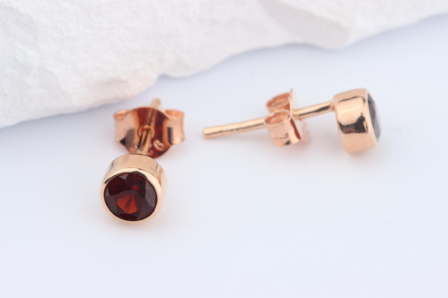 Sterling Silver 18ct Rose Gold Plated January Birthstone Earrings & Necklace Set