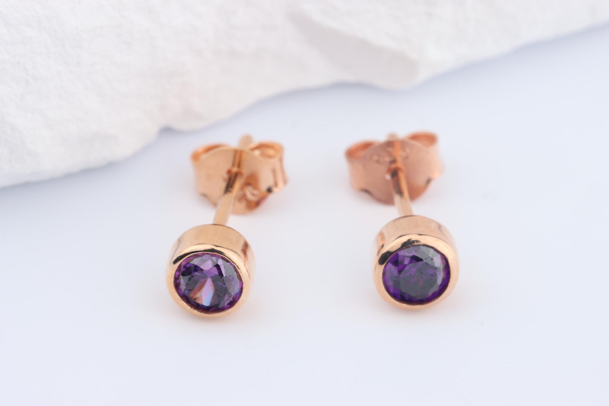 Sterling Silver 18ct Rose Gold Plated February Birthstone Earrings