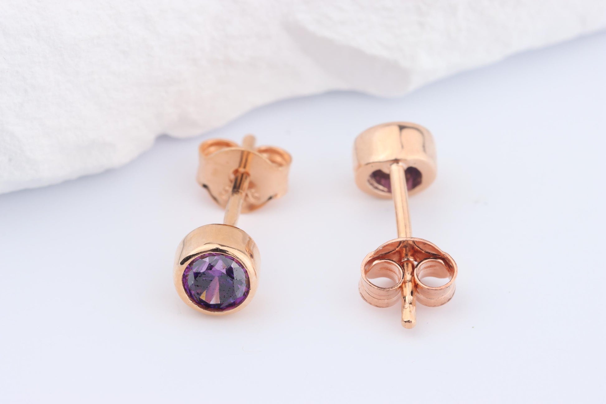 Sterling Silver 18ct Rose Gold Plated February Birthstone Earrings