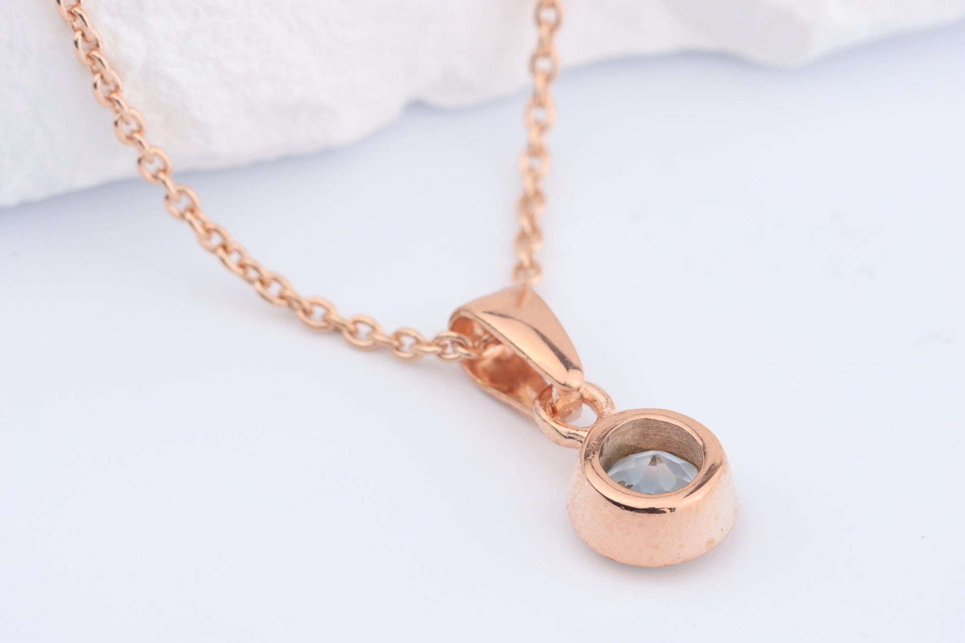 Sterling Silver 18ct Rose Gold Plated March Birthstone Earrings & Necklace Set