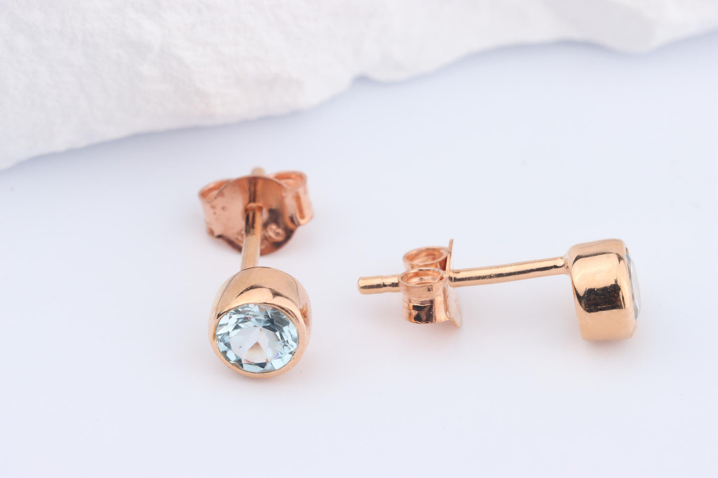 Sterling Silver 18ct Rose Gold Plated March Birthstone Earrings & Necklace Set