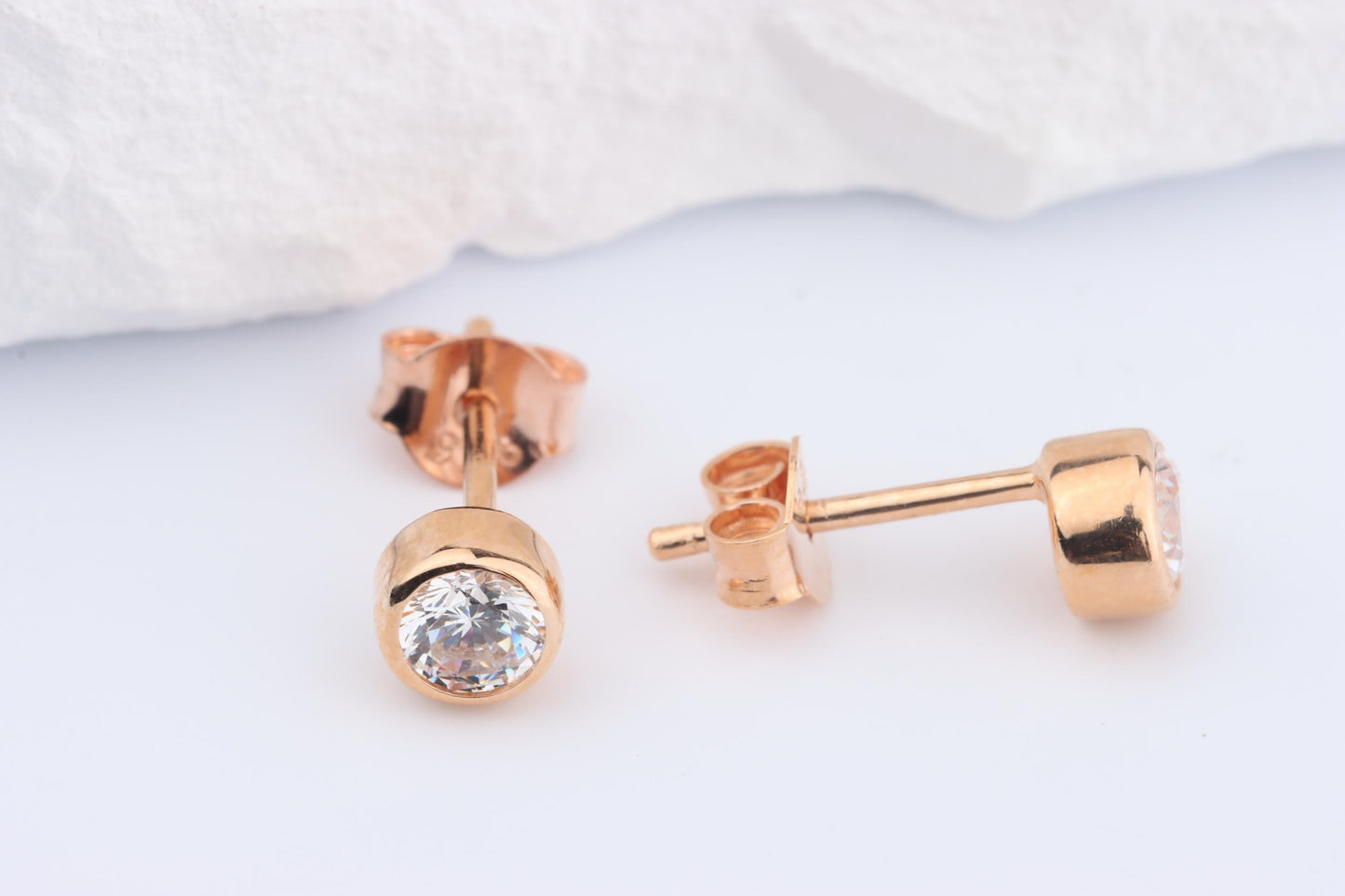Sterling Silver 18ct Rose Gold Plated April Birthstone Earrings & Necklace Set