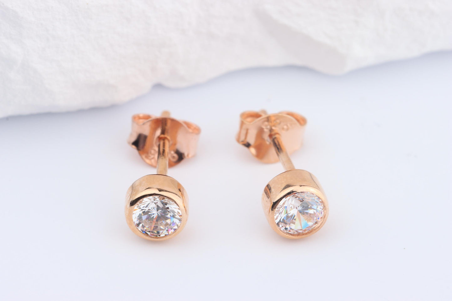 Sterling Silver 18ct Rose Gold Plated April Birthstone Earrings & Necklace Set