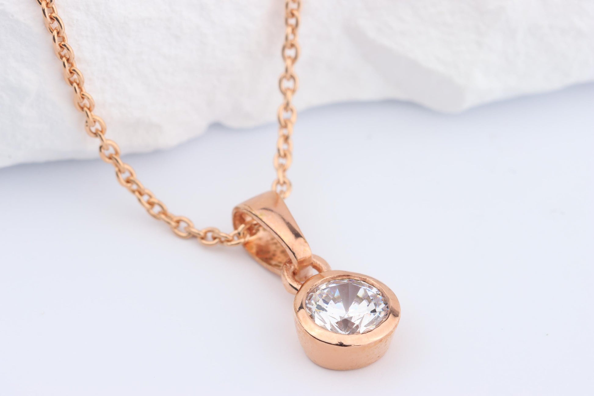 Sterling Silver 18ct Rose Gold Plated April Birthstone Earrings & Necklace Set