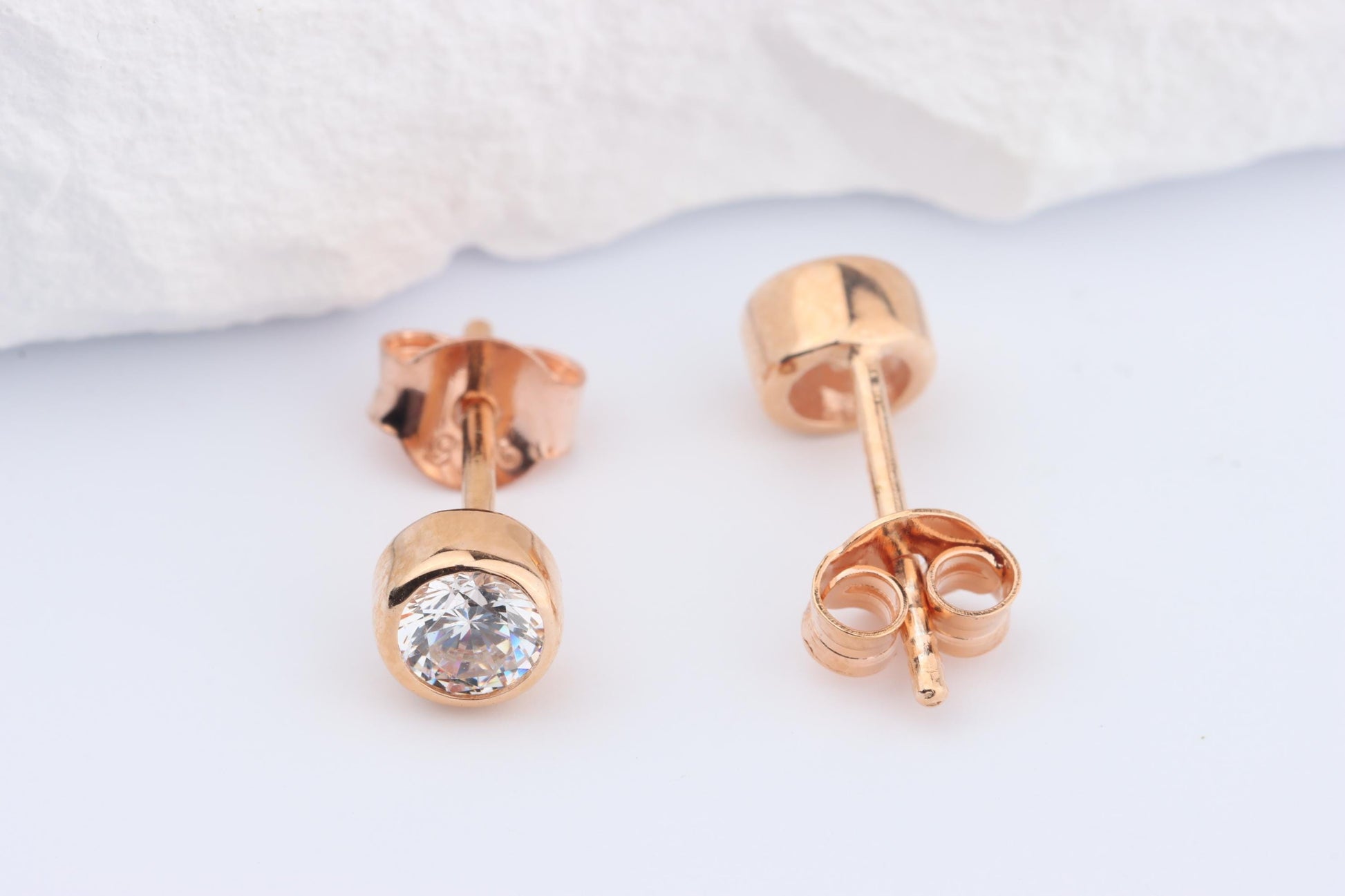 Sterling Silver 18ct Rose Gold Plated April Birthstone Earrings & Necklace Set