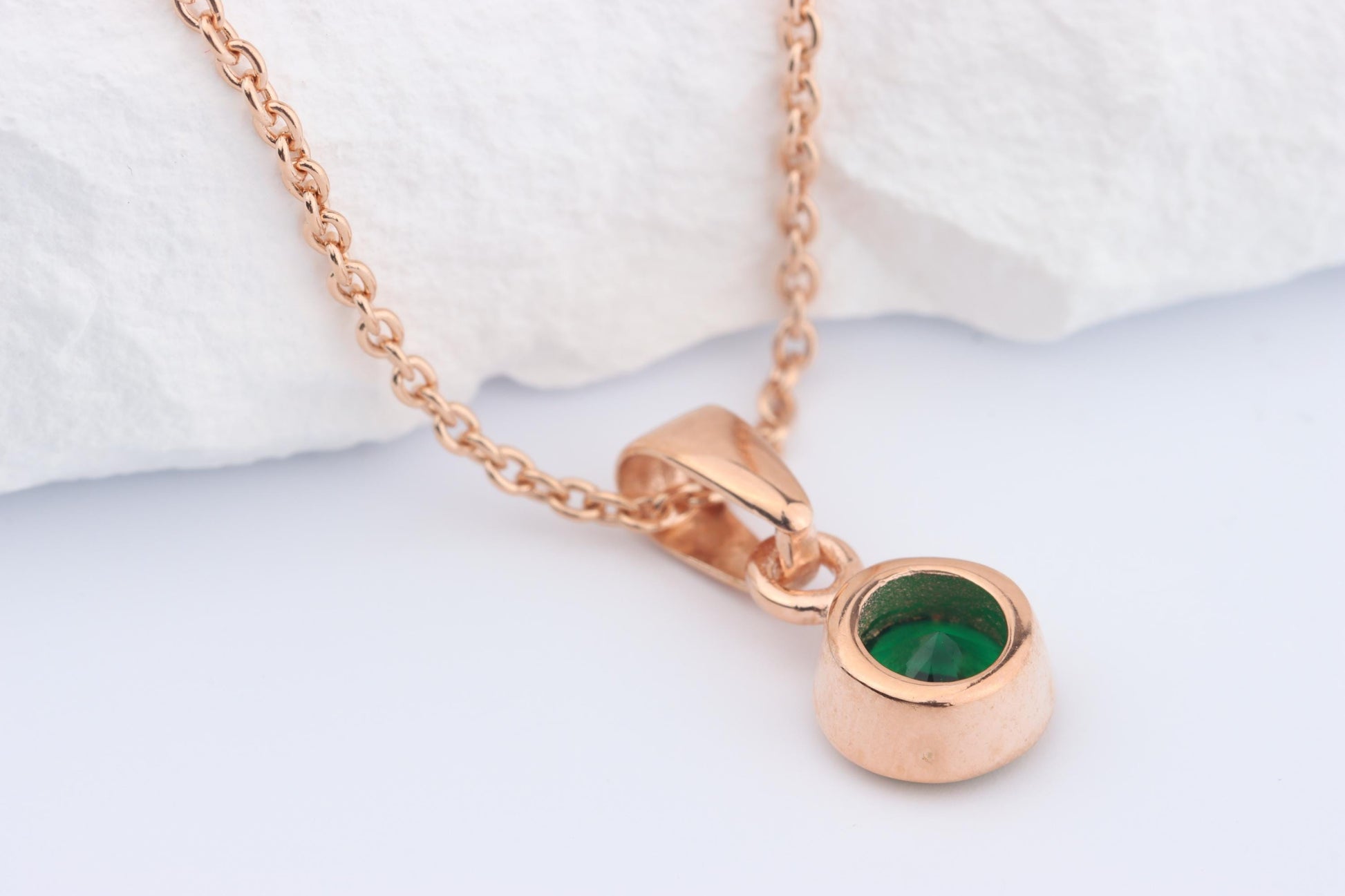 Sterling Silver 18ct Rose Gold Plated May Birthstone Earrings & Necklace Set