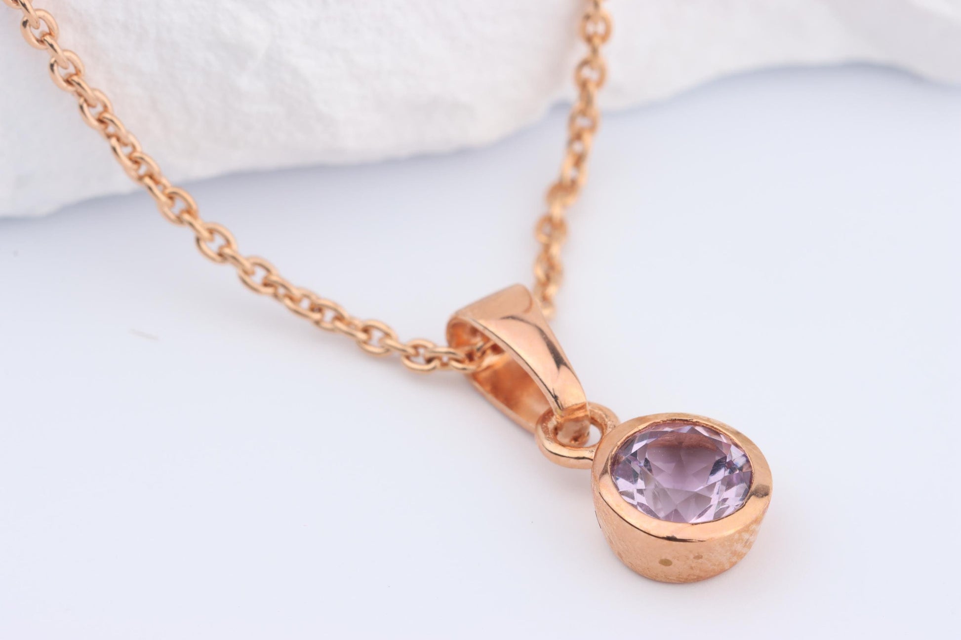 Sterling Silver 18ct Rose Gold Plated June Birthstone Earrings & Necklace Set
