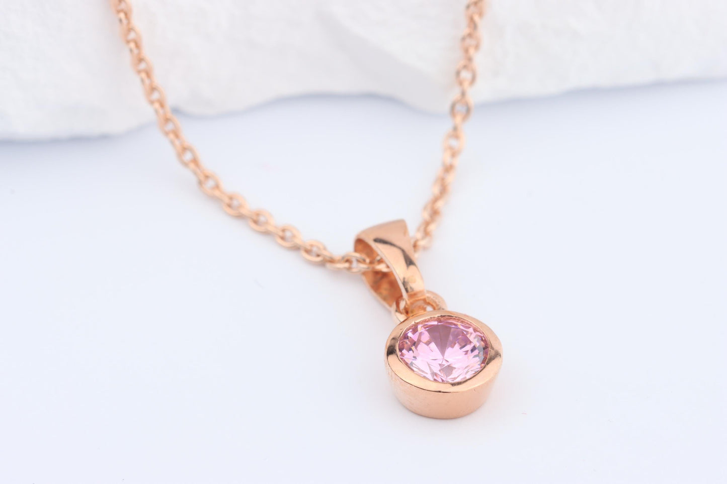 Sterling Silver 18ct Rose Gold Plated October Birthstone Earrings & Necklace Set