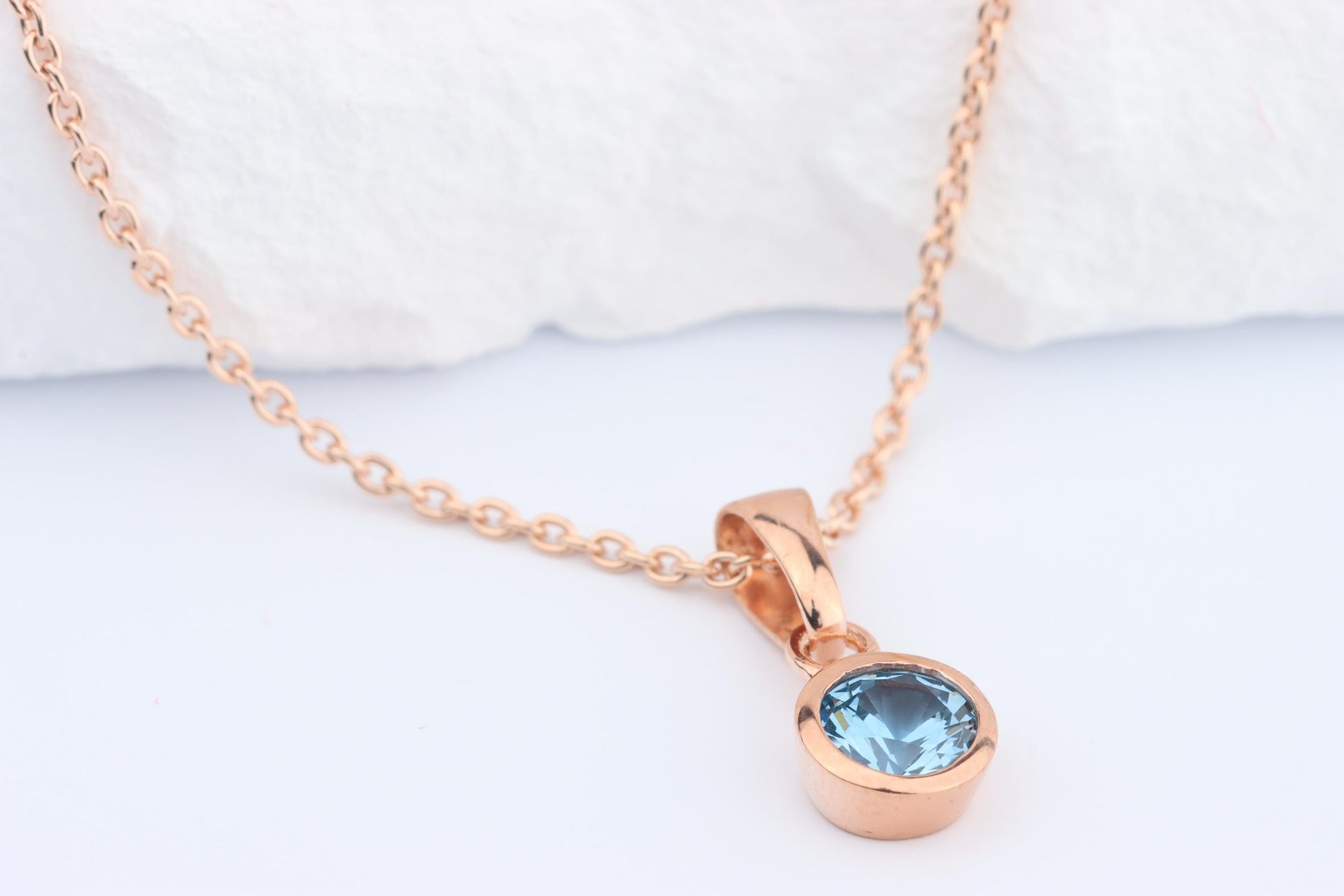 Sterling Silver 18ct Rose Gold Plated December Birthstone Earrings & Necklace Set