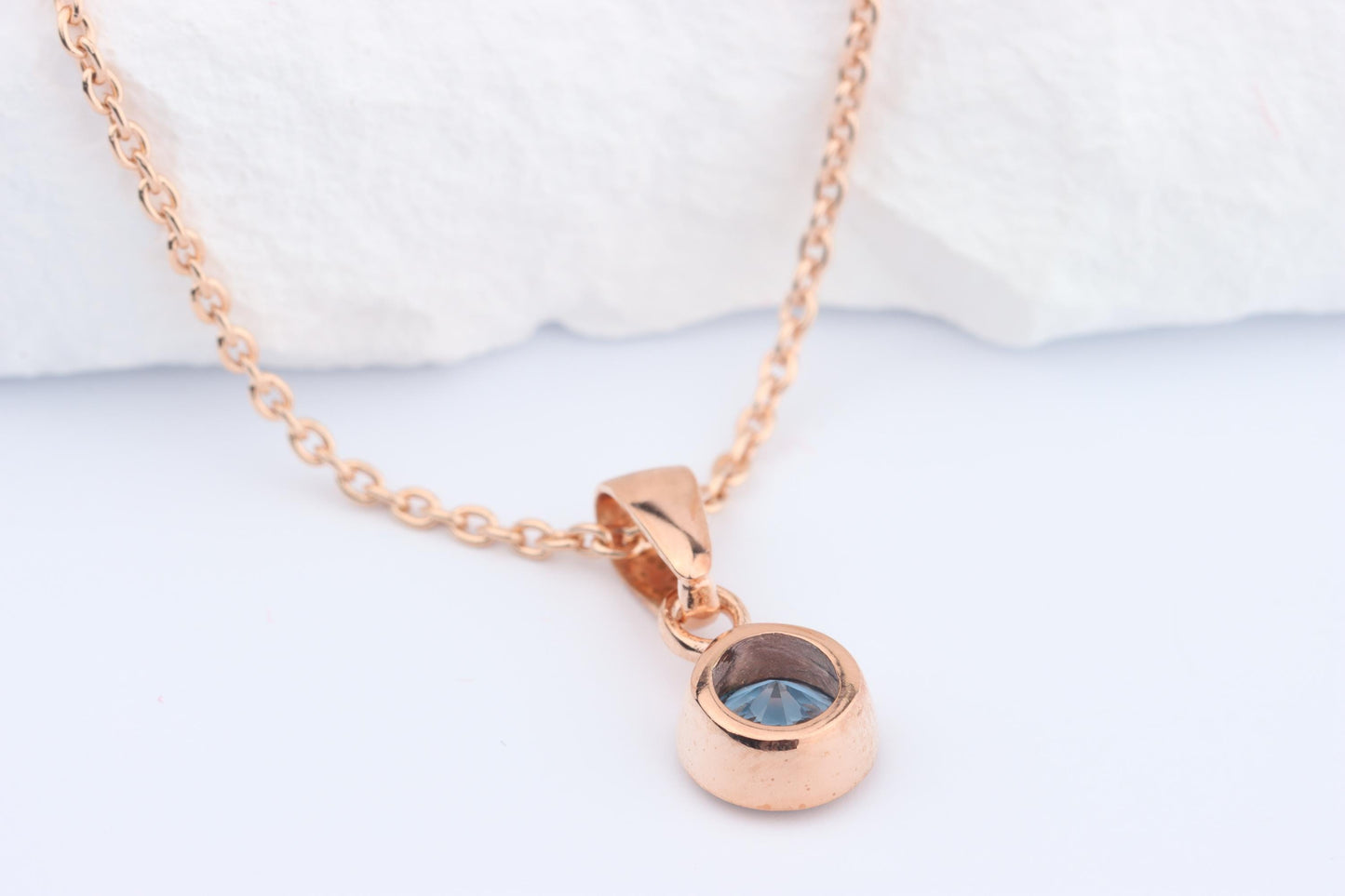 Sterling Silver 18ct Rose Gold Plated December Birthstone Earrings & Necklace Set