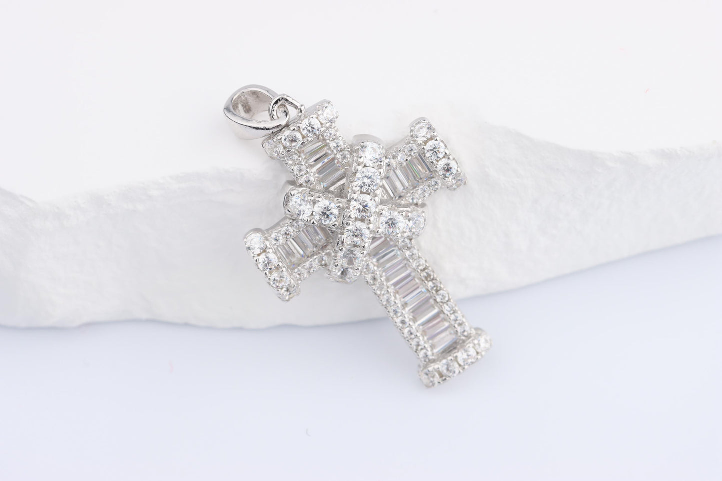 Sterling Silver 925 Mini Chunky CZ Cross Pendant