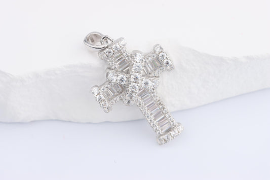 Sterling Silver 925 Mini Chunky CZ Cross Pendant