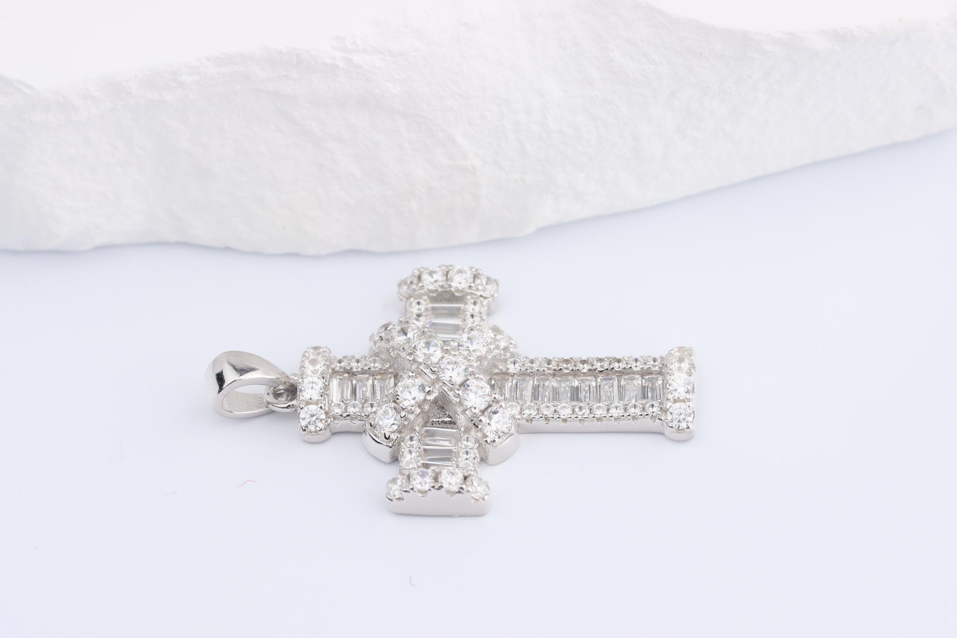 Sterling Silver 925 Mini Chunky CZ Cross Pendant