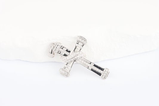 Sterling Silver 925 Small CZ Cross with Ribbon Pendant Necklace