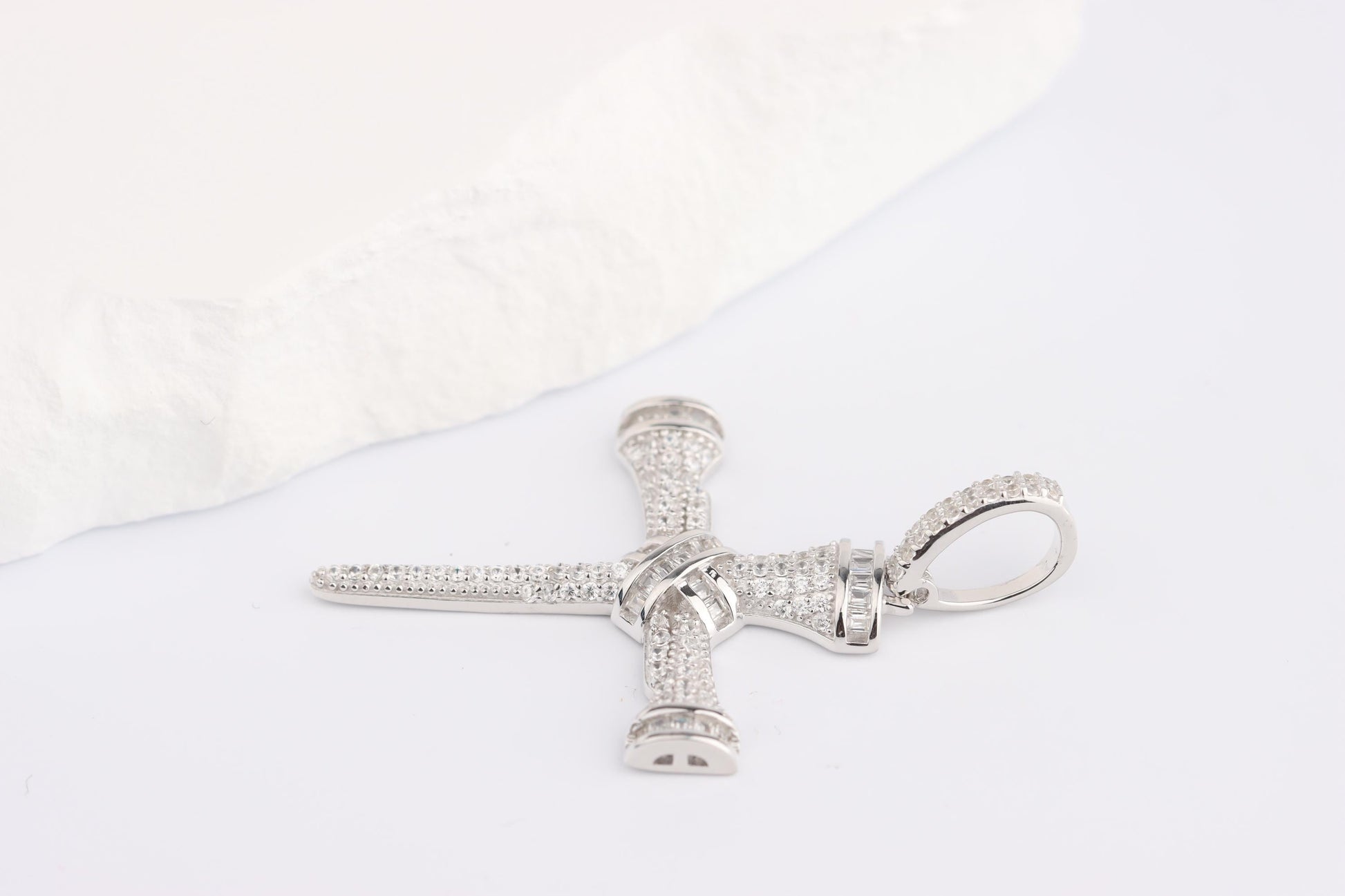 Sterling Silver 925 CZ Cross of Passion Pendant Necklace
