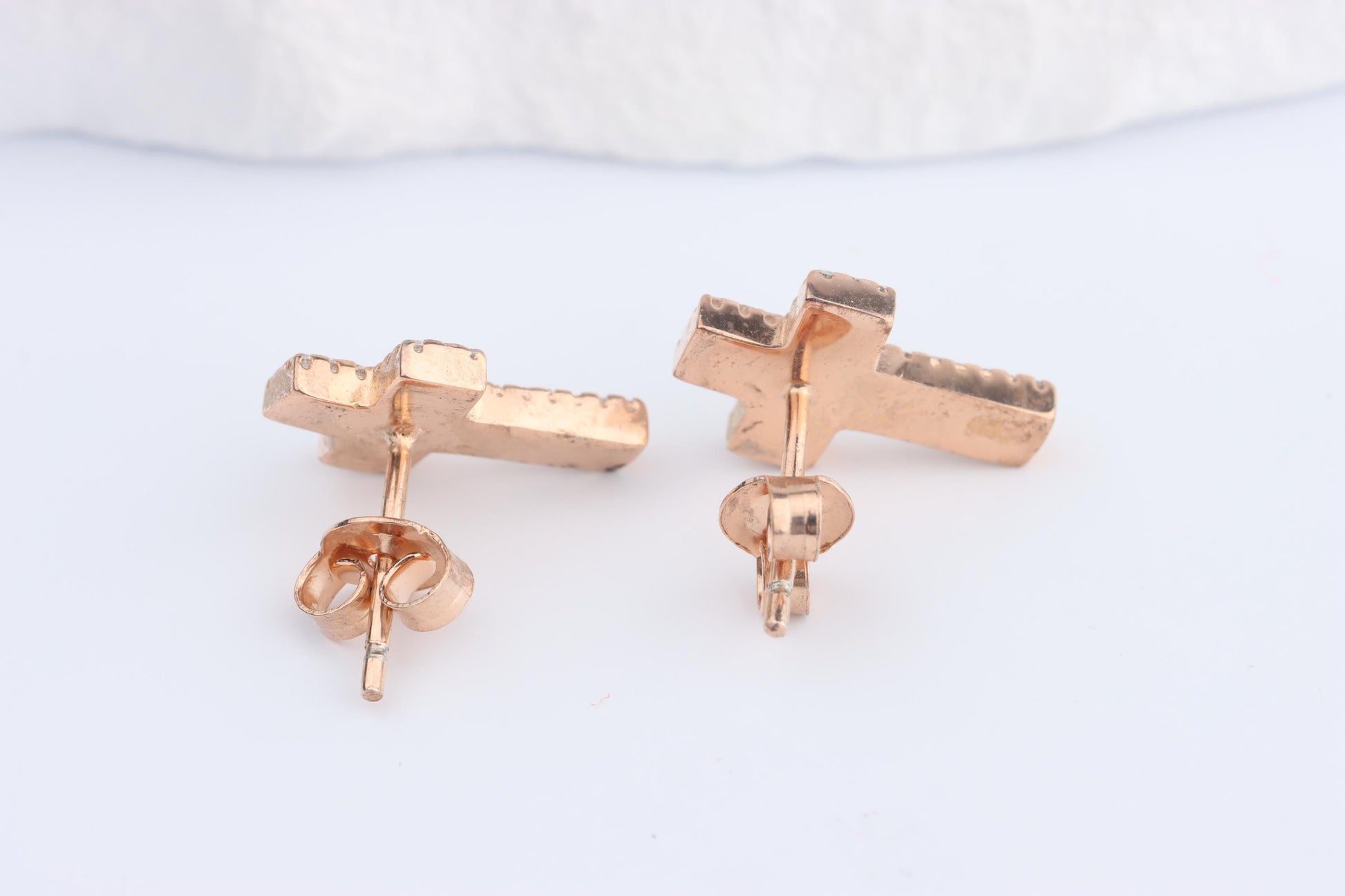 Silver Rose Gold Plated CZ and Mother of Pearl Cross Earring Studs