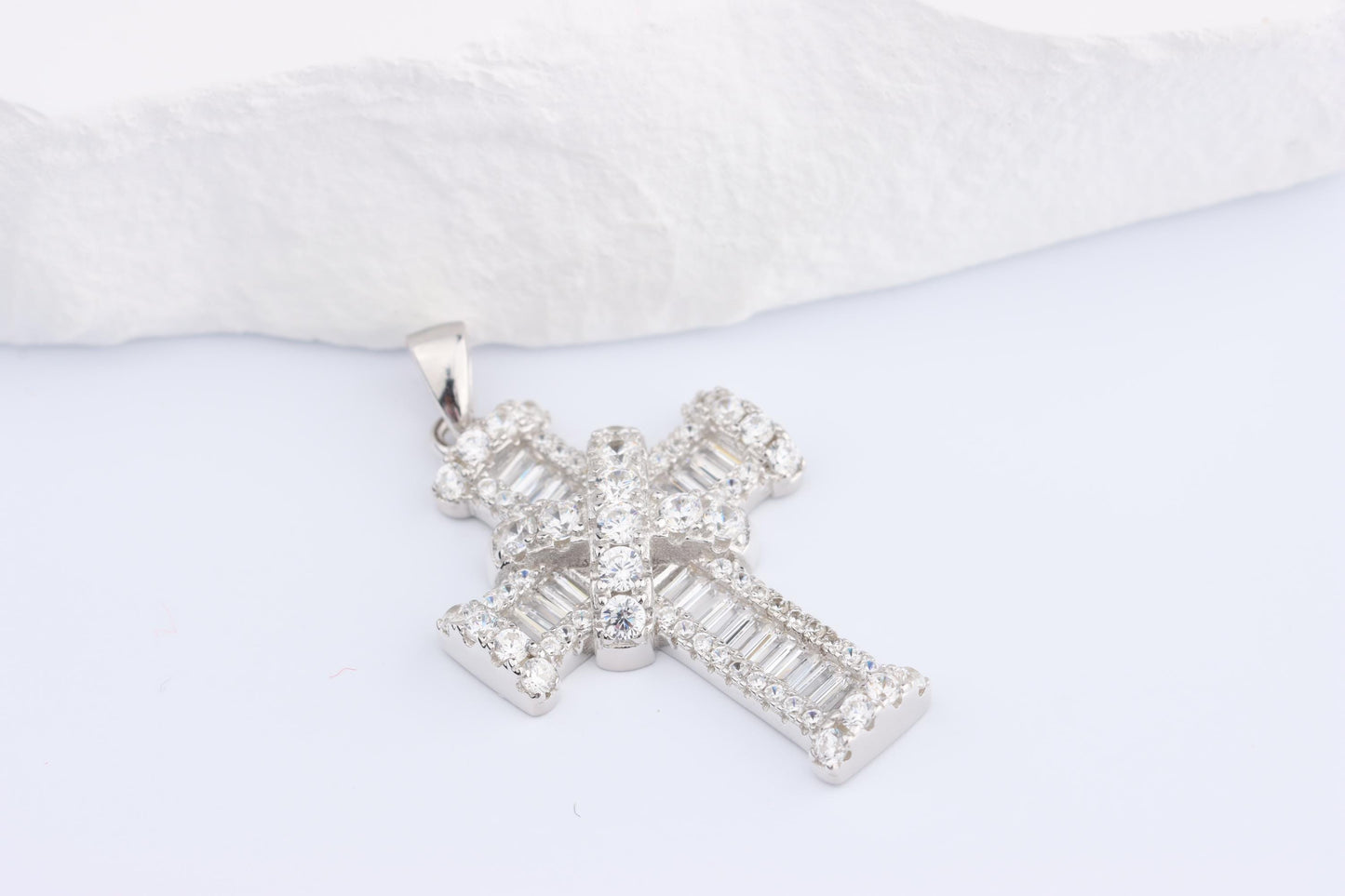 Sterling Silver 925 Mini Chunky CZ Cross Pendant