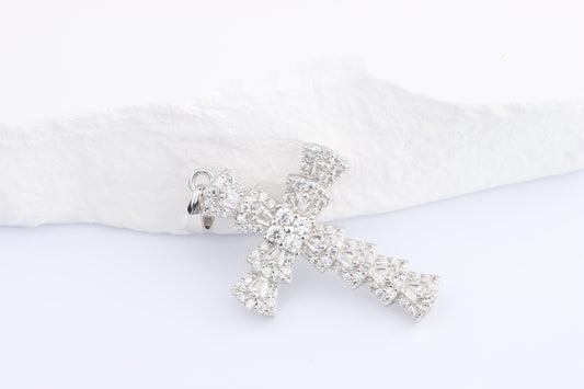 Sterling Silver 925 Mini CZ Encrusted Cross Pendant Necklace